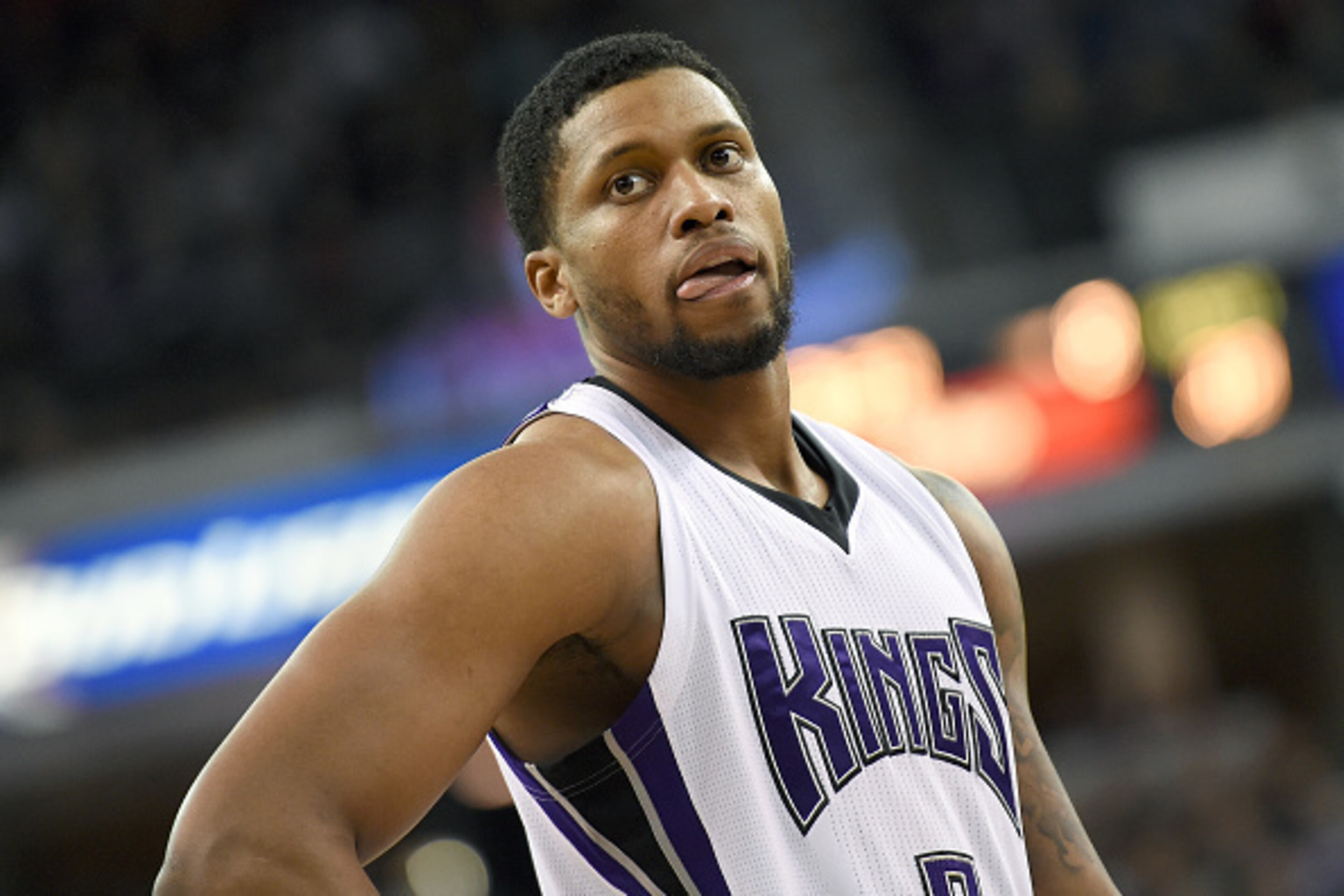 SACRAMENTO, CA - JANUARY 25: Rudy Gay #8 of the Sacramento Kings looks on against the Charlotte Hornets during an NBA basketball game at Sleep Train Arena on January 25, 2016 in Sacramento, California. NOTE TO USER: User expressly acknowledges and agrees SACRAMENTO, CA - JANUARY 25: Rudy Gay #8 of the Sacramento Kings looks on against the Charlotte Hornets during an NBA basketball game at Sleep Train Arena on January 25, 2016 in Sacramento, California. NOTE TO USER: User expressly acknowledges and agrees