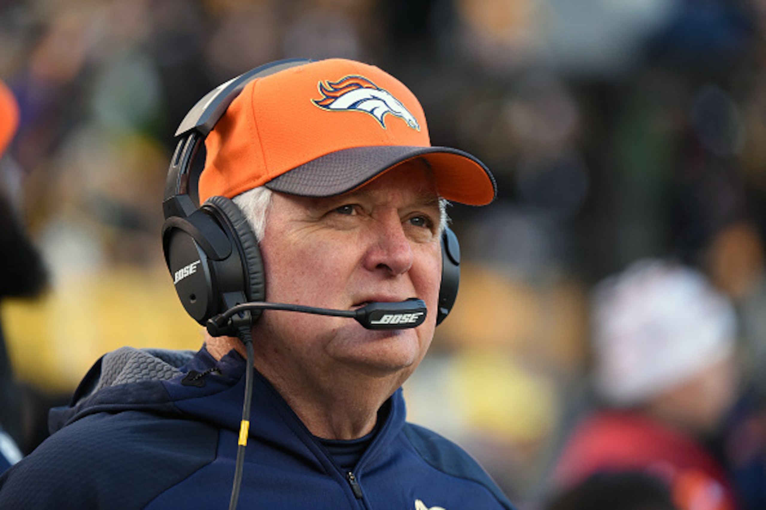 PITTSBURGH, PA - DECEMBER 20:  Defensive coordinator Wade Phillips of the Denver Broncos looks on from the sideline before the start of a game against the Pittsburgh Steelers at Heinz Field on December 20, 2015 in Pittsburgh, Pennsylvania.  The Steelers d