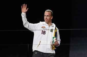 SAN JOSE, CA - FEBRUARY 01:  Peyton Manning #18 of the Denver Broncos is introduced at Super Bowl Opening Night Fueled by Gatorade at SAP Center on February 1, 2016 in San Jose, California.  (Photo by Ezra Shaw/Getty Images)