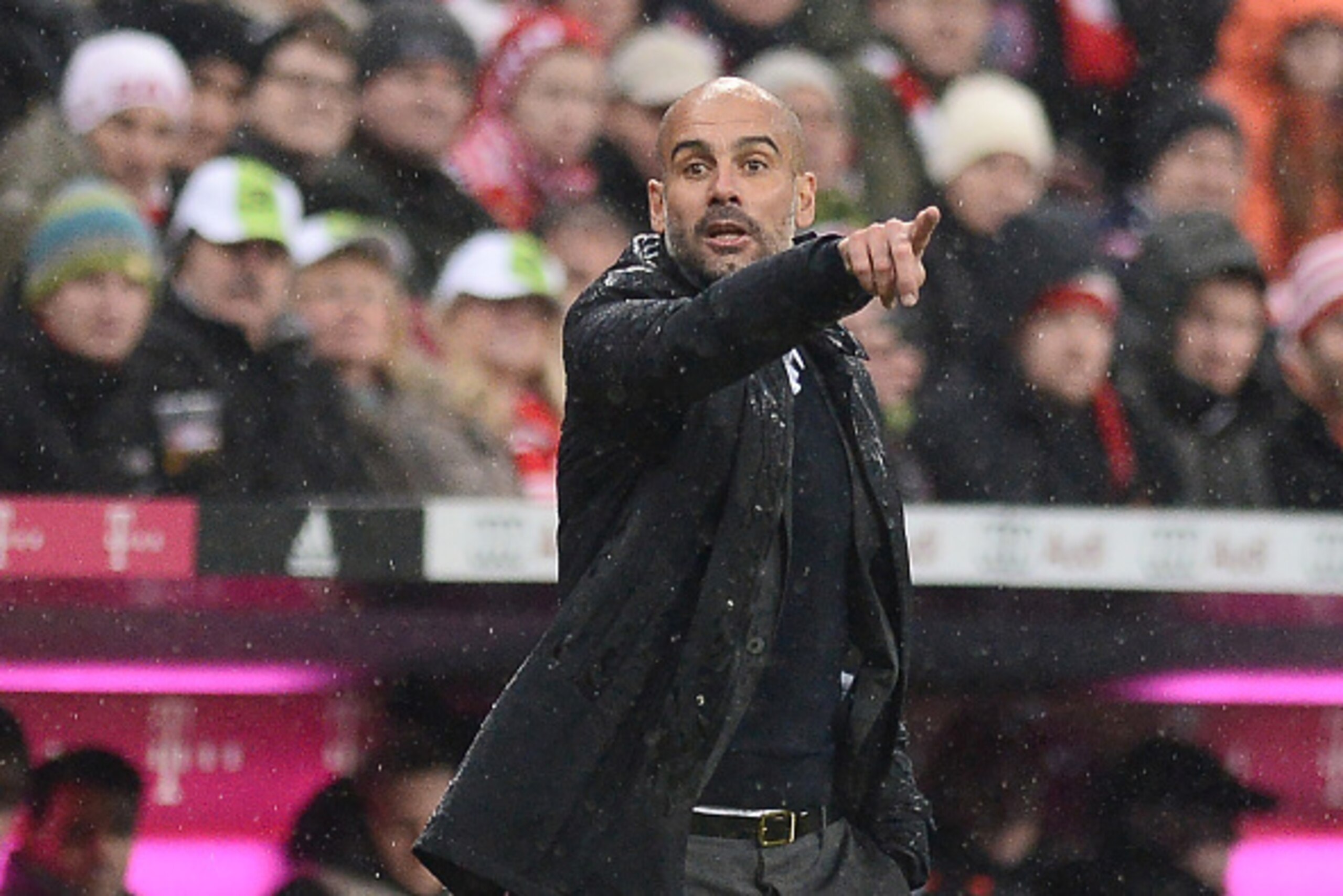 Bayern Munich's Spanish head coach Pep Guardiola reacts during the German first division Bundesliga football match of FC Bayern Munich vs TSG 1899 Hoffenheim in Munich, southern Germany, on January 31, 2016.  / AFP / LUKAS BARTH / RESTRICTIONS: DURING MAT