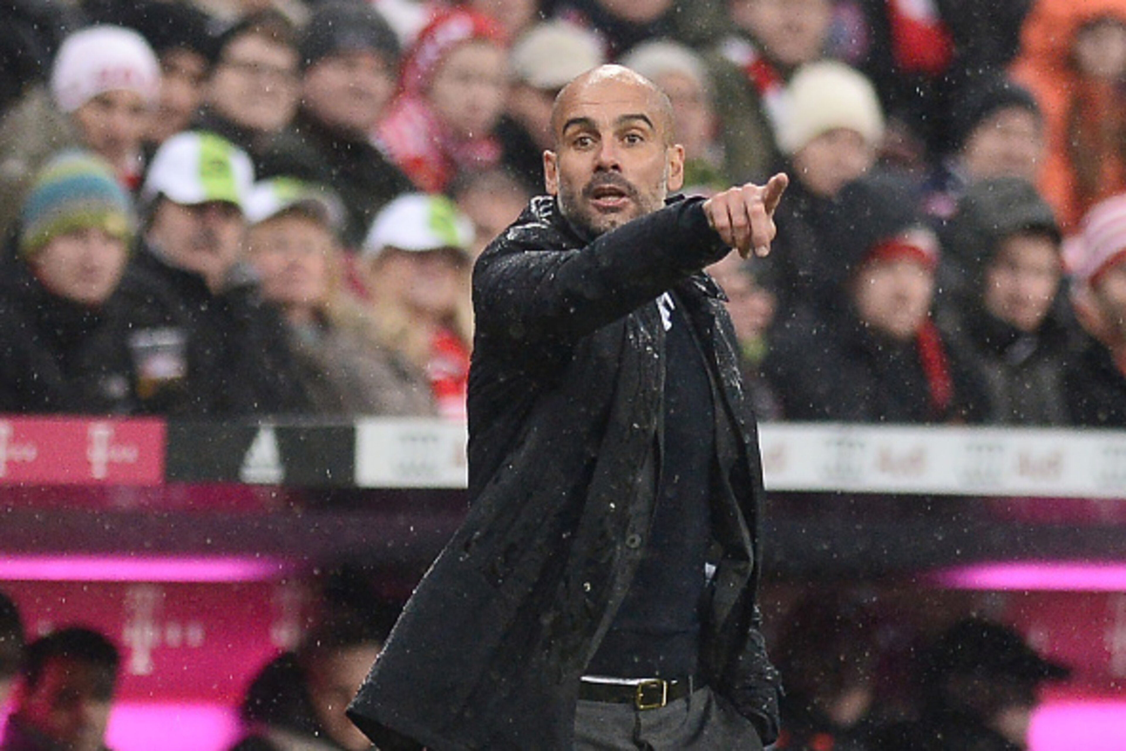 Bayern Munich's Spanish head coach Pep Guardiola reacts during the German first division Bundesliga football match of FC Bayern Munich vs TSG 1899 Hoffenheim in Munich, southern Germany, on January 31, 2016. / AFP / LUKAS BARTH / RESTRICTIONS: DURING MAT Bayern Munich's Spanish head coach Pep Guardiola reacts during the German first division Bundesliga football match of FC Bayern Munich vs TSG 1899 Hoffenheim in Munich, southern Germany, on January 31, 2016. / AFP / LUKAS BARTH / RESTRICTIONS: DURING MAT