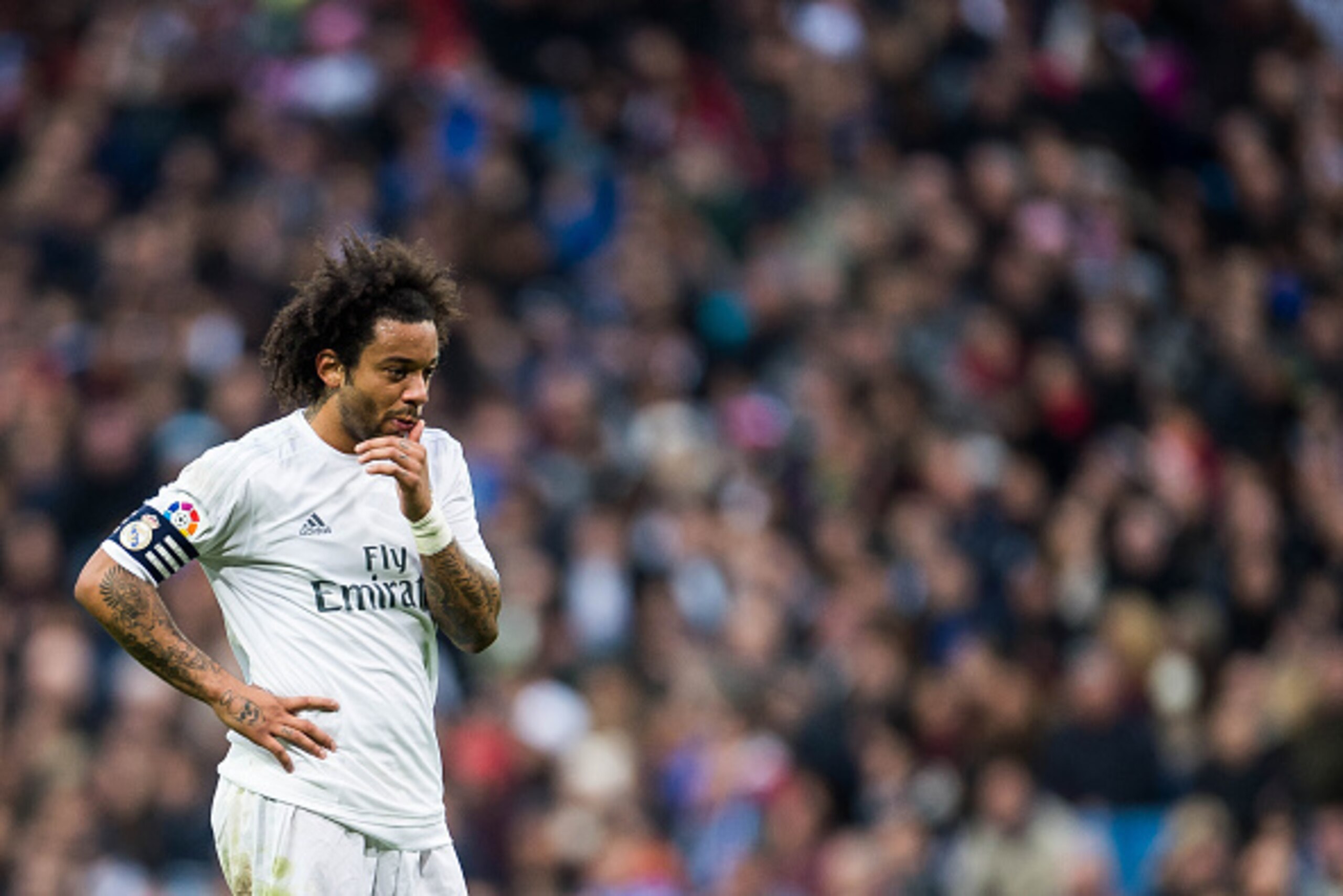 MADRID, SPAIN - DECEMBER 30: Marcelo of Real Madrid CF reacts during the Real Madrid CF vs Real Sociedad as part of the Liga BBVA 2015-2016 at Estadio Santiago Bernabeu on December 30, 2015 in Madrid, Spain. (Photo by Aitor Alcalde/Power Sport Images/Ge MADRID, SPAIN - DECEMBER 30: Marcelo of Real Madrid CF reacts during the Real Madrid CF vs Real Sociedad as part of the Liga BBVA 2015-2016 at Estadio Santiago Bernabeu on December 30, 2015 in Madrid, Spain. (Photo by Aitor Alcalde/Power Sport Images/Ge