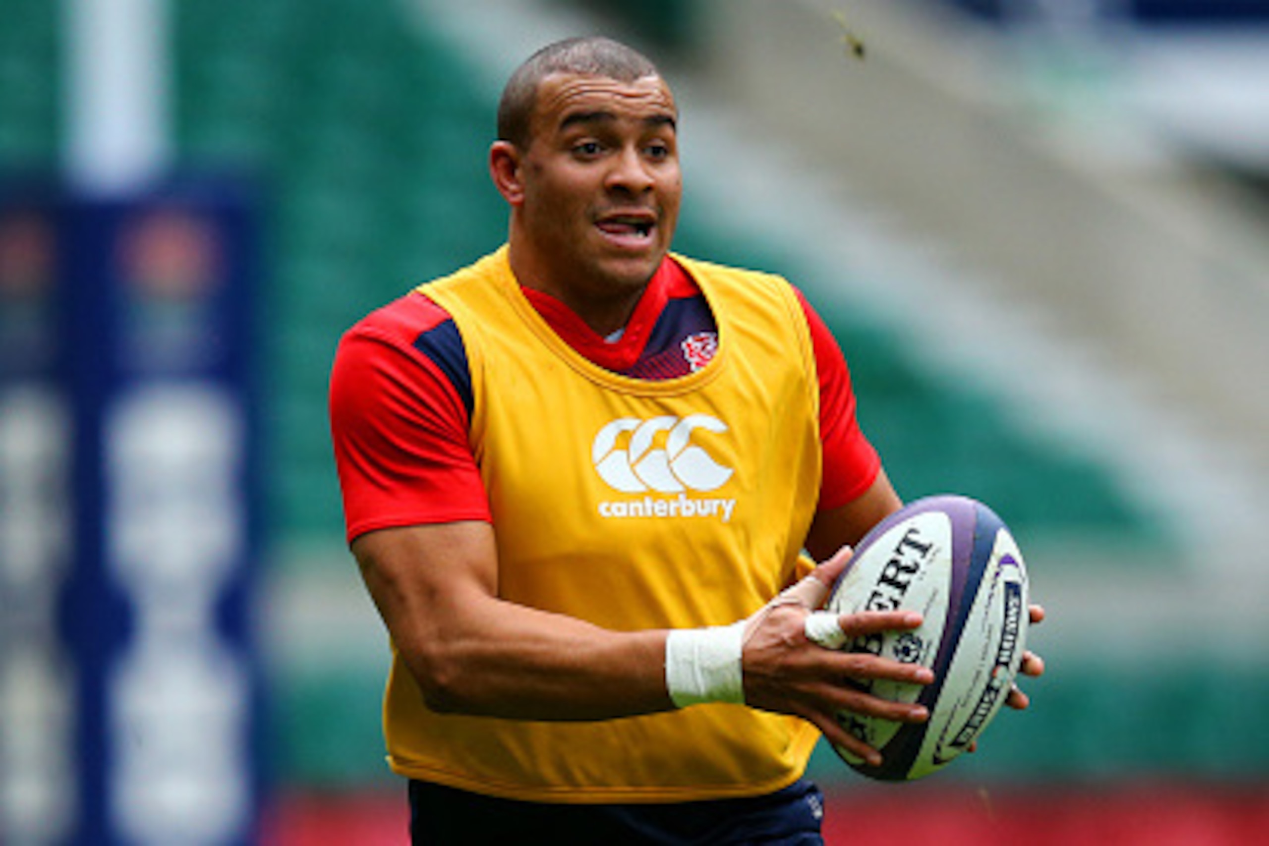 LONDON, ENGLAND - JANUARY 29:  Jonathan Joseph of England runs with the ball during an England Rugby open training session at Twickenham Stadium on January 29, 2016 in London, England.  (Photo by Richard Heathcote/Getty Images)