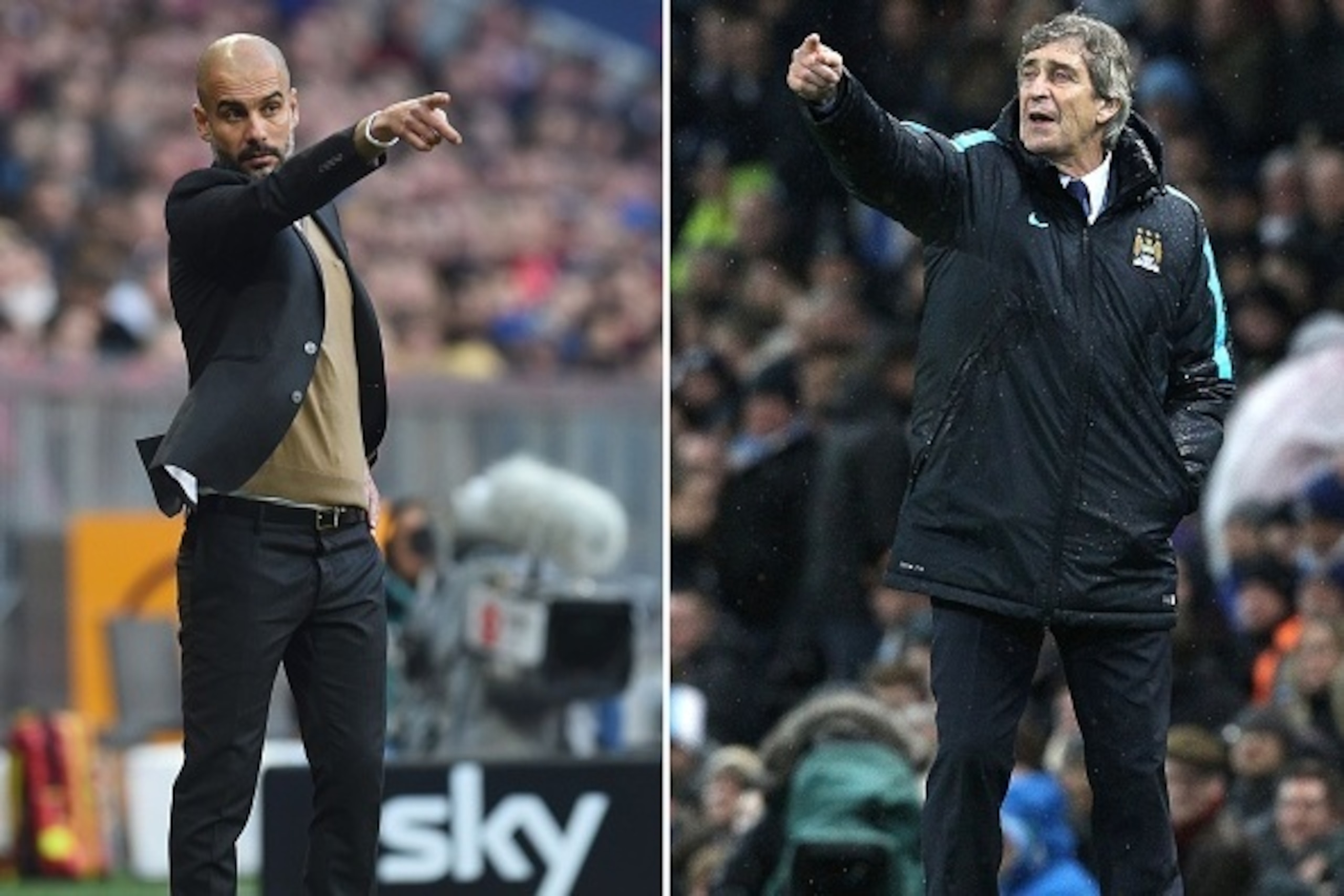 This combination picture shows Bayern Munich's Spanish headcoach Pep Guardiola (L) and Manchester City's Chilean manager Manuel Pellegrini gesturing during football matches.


Outgoing Bayern Munich coach Pep Guardiola will take over from Manuel Pellegrin
