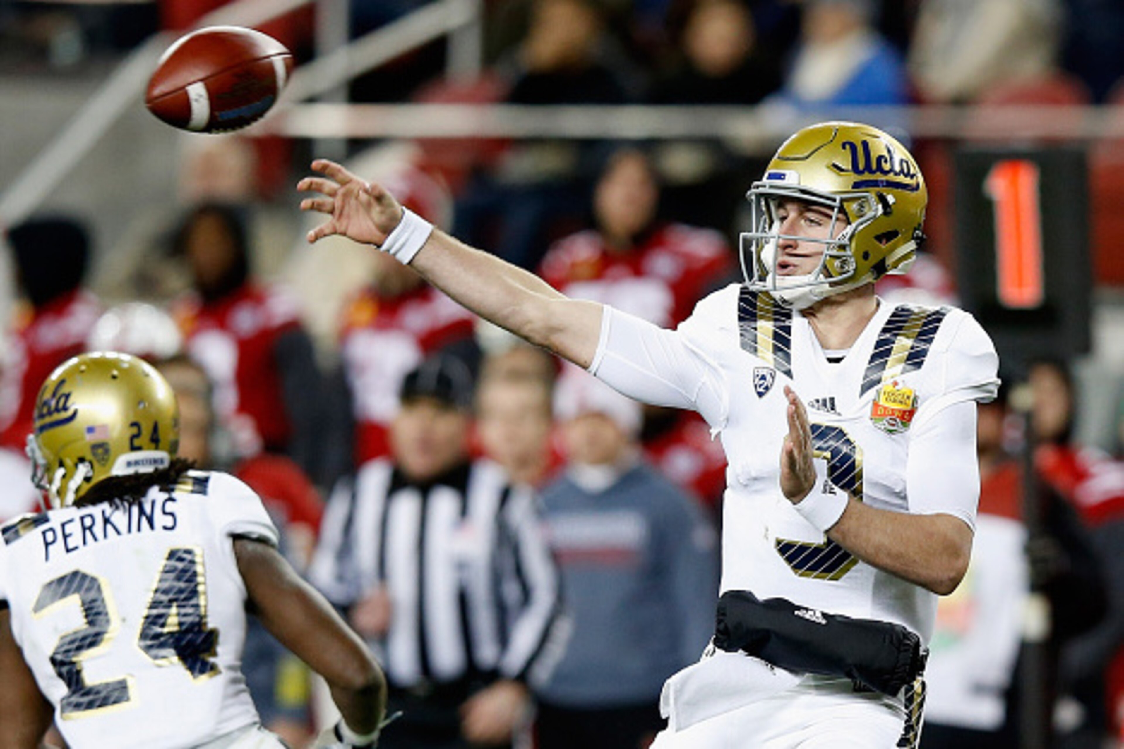 SANTA CLARA, CA - DECEMBER 26:  Josh Rosen #3 of the UCLA Bruins throws the ball against the Nebraska Cornhuskers during the Foster Farms Bowl at Levi's Stadium on December 26, 2015 in Santa Clara, California.  (Photo by Ezra Shaw/Getty Images)