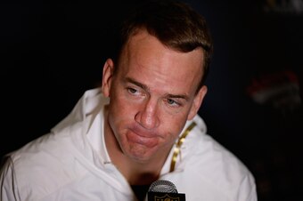 SANTA CLARA, CA - FEBRUARY 02:  Denver Broncos quarterback Peyton Manning speaks to the media at the Broncos media availability at the Santa Clara Marriott on February 2, 2016 in Santa Clara, California.  (Photo by Ezra Shaw/Getty Images)