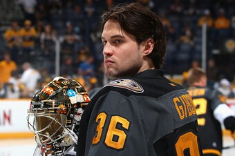 NASHVILLE, TN - JANUARY 31:  John Gibson #36 of the Anaheim Ducks looks on prior to the 2016 Honda NHL All-Star Game at Bridgestone Arena on January 31, 2016 in Nashville, Tennessee.  (Photo by Bruce Bennett/Getty Images)