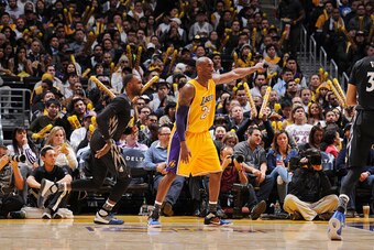 LOS ANGELES, CA - FEBRUARY 2:  Kobe Bryant #24 of the Los Angeles Lakers stands on the court during the game against the Minnesota Timberwolves on February 2, 2016 at STAPLES Center in Los Angeles, California. NOTE TO USER: User expressly acknowledges and