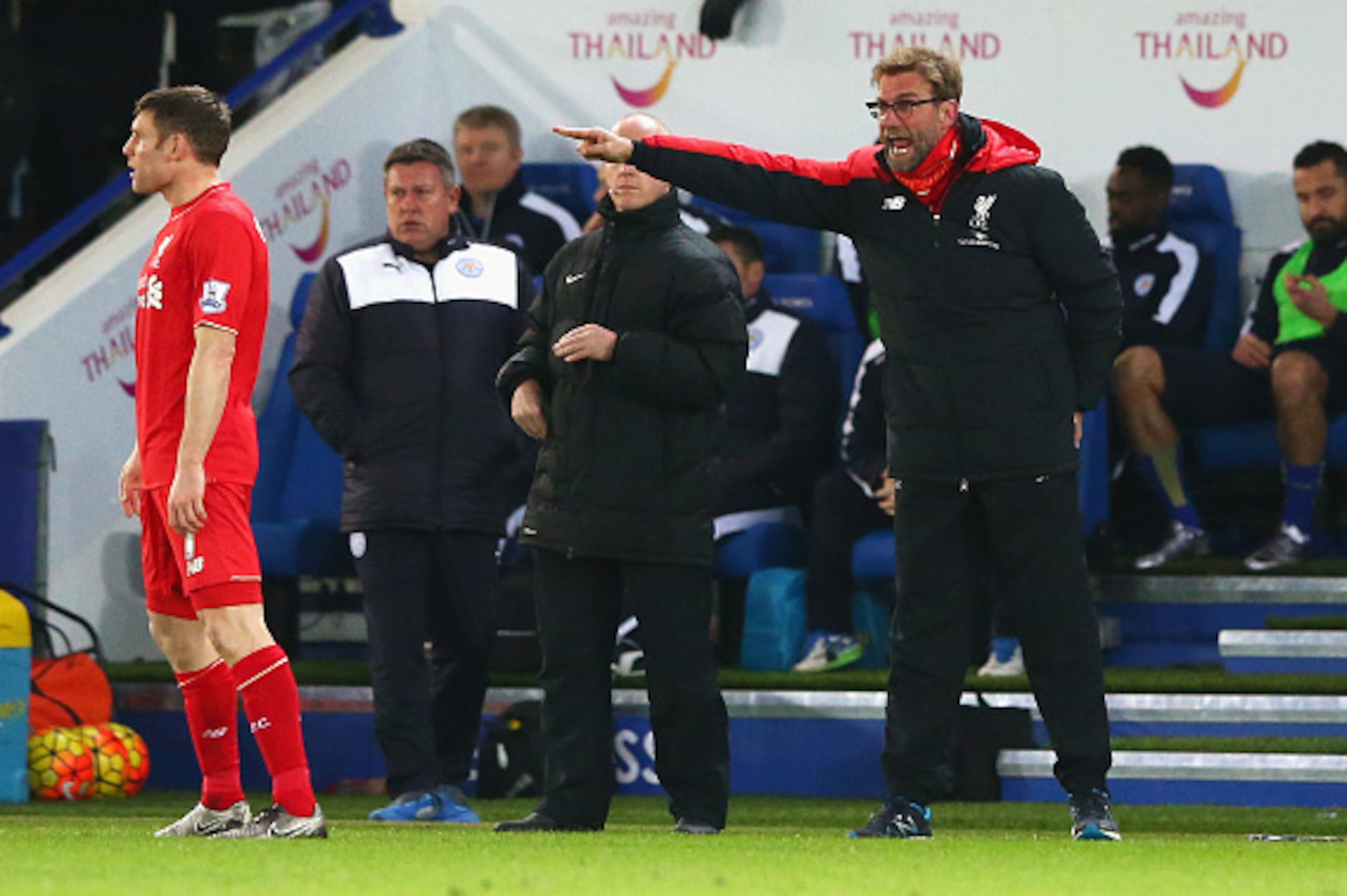LEICESTER, ENGLAND - FEBRUARY 02: Jurgen Klopp, manager of Liverpool gestures during the Barclays Premier League match between Leicester City and Liverpool at The King Power Stadium on February 2, 2016 in Leicester, England.  (Photo by Matthew Lewis/Getty