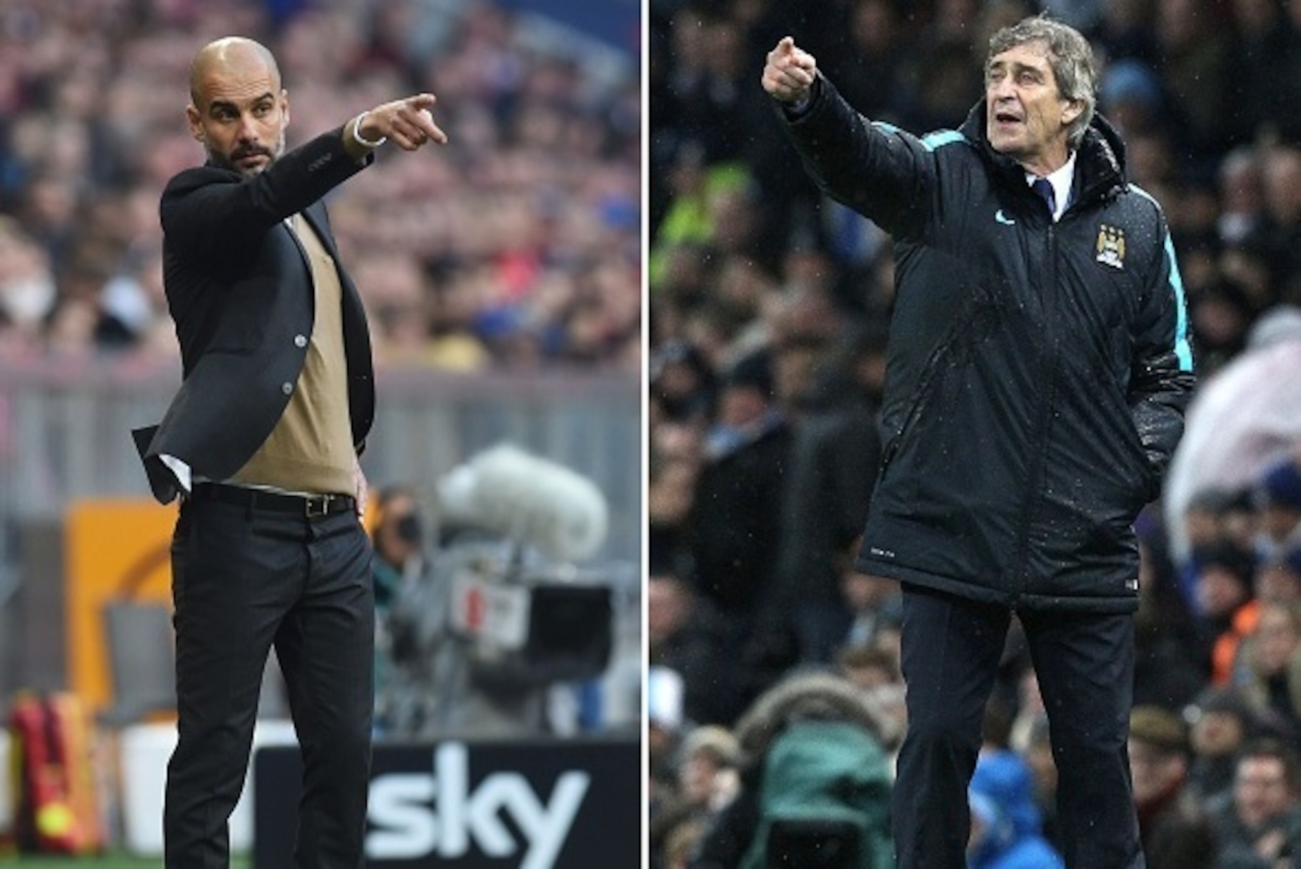 This combination picture shows Bayern Munich's Spanish headcoach Pep Guardiola (L) and Manchester City's Chilean manager Manuel Pellegrini gesturing during football matches.


Outgoing Bayern Munich coach Pep Guardiola will take over from Manuel Pellegrin