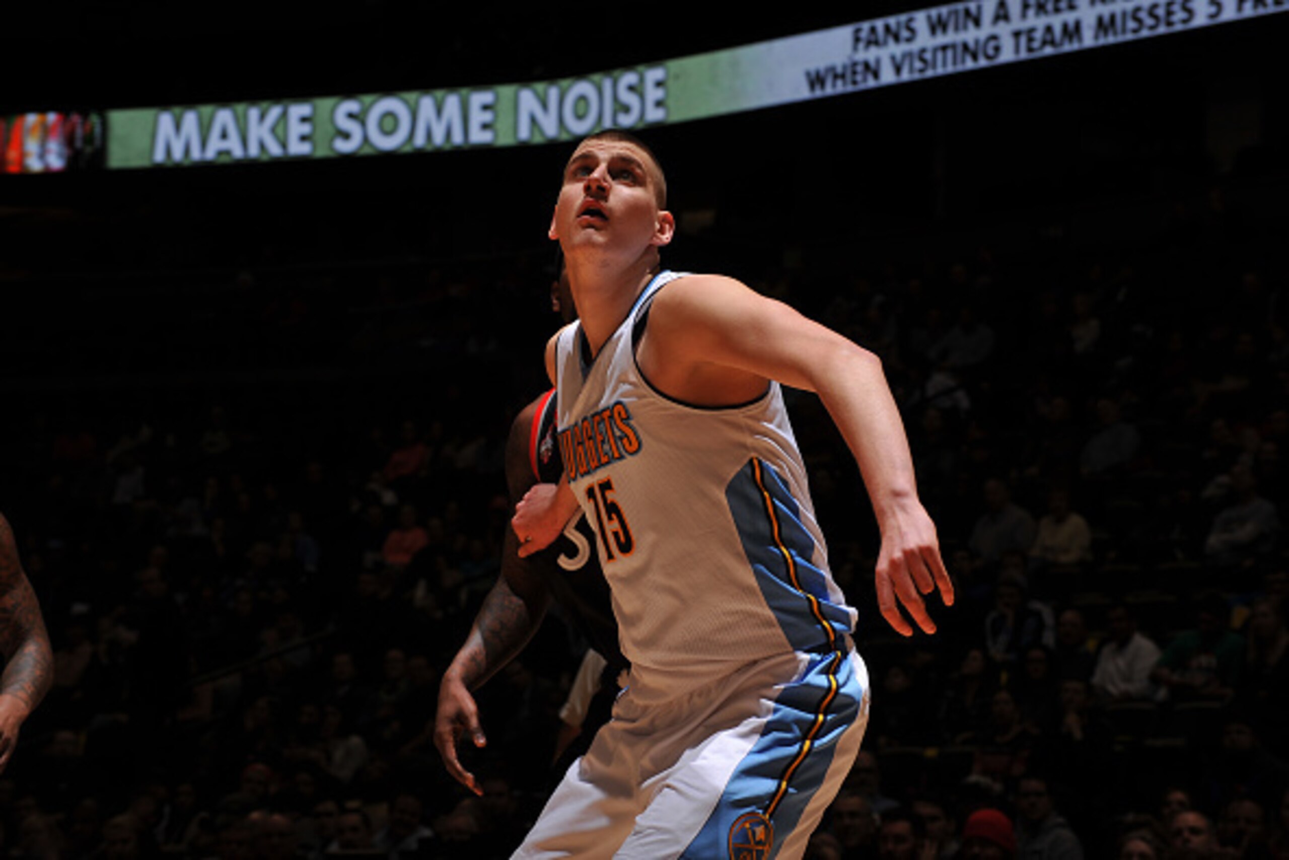 DENVER, CO - FEBRUARY 1:  Nikola Jokic #15 of the Denver Nuggets during the game against the Toronto Raptors on February 1, 2016 at the Pepsi Center in Denver, Colorado. NOTE TO USER: User expressly acknowledges and agrees that, by downloading and/or usin