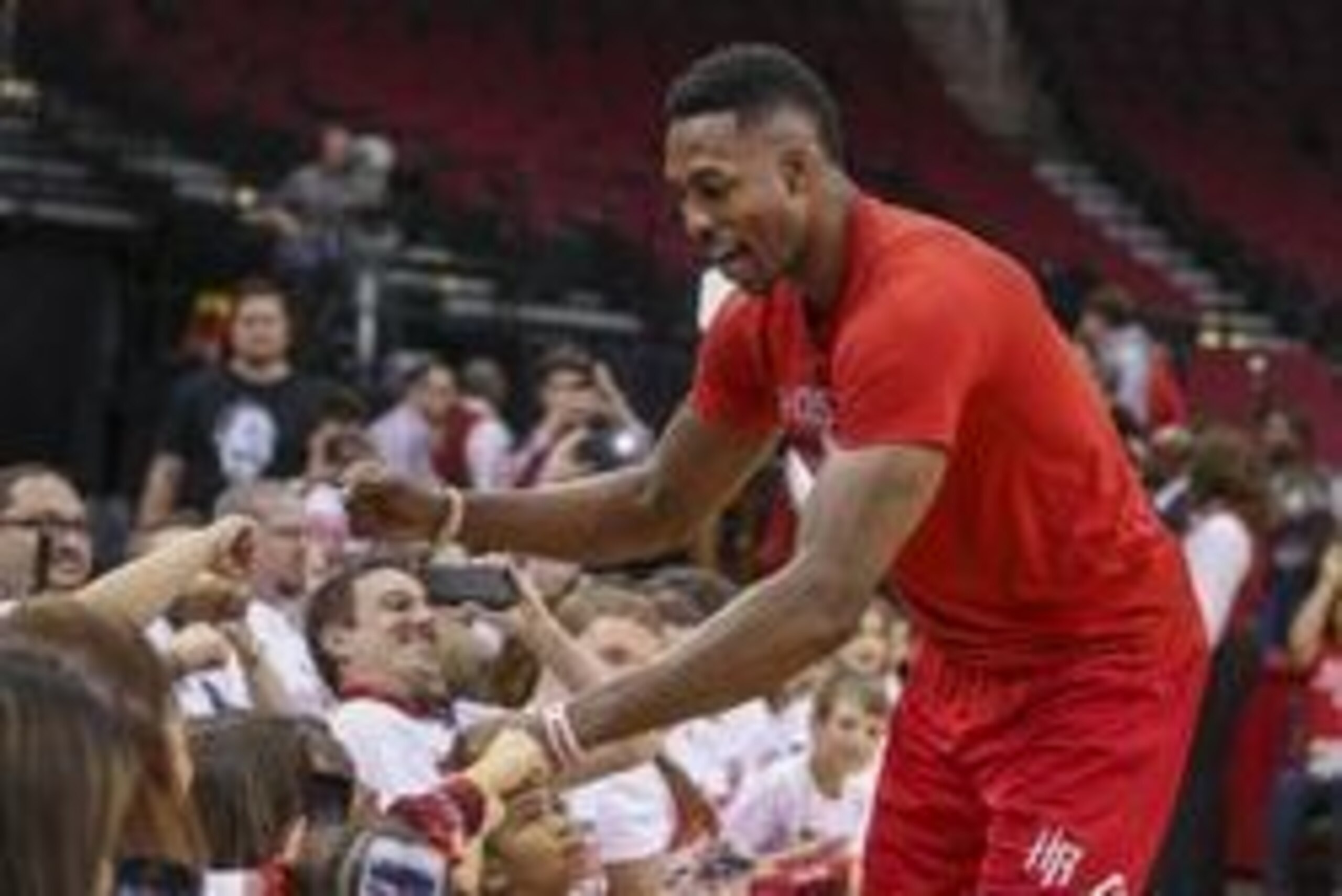 Jan 30, 2016; Houston, TX, USA; Houston Rockets center Dwight Howard (12) greets fans before a game against the Washington Wizards at Toyota Center. Mandatory Credit: Troy Taormina-USA TODAY Sports