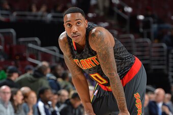 PHILADELPHIA,PA - FEBRUARY 3: Jeff Teague #0 of the Atlanta Hawks looks on against the Philadelphia 76ers at Wells Fargo Center on February 3, 2016 in Philadelphia, Pennsylvania NOTE TO USER: User expressly acknowledges and agrees that, by downloading and