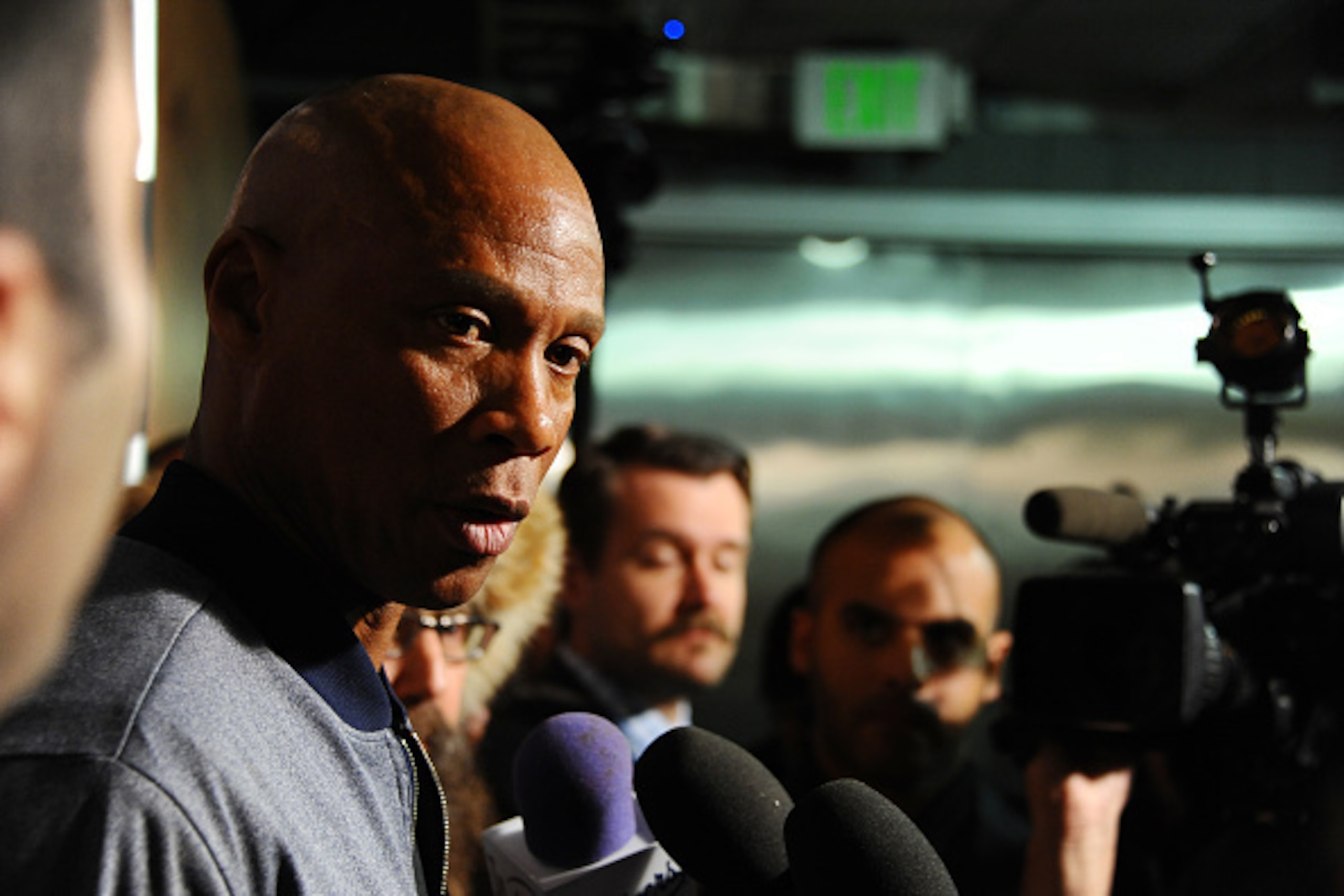 LOS ANGELES, CA - FEBRUARY 2:  Head coach Byron Scott of the Los Angeles Lakers is interviewed before the game against the Minnesota Timberwolves on February 2, 2016 at STAPLES Center in Los Angeles, California. NOTE TO USER: User expressly acknowledges a