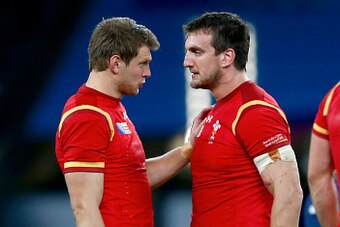 LONDON, ENGLAND - OCTOBER 10:  Dan Biggar (L) of Wales talks to Sam Warburton of Wales after the 2015 Rugby World Cup Pool A match between Australia and Wales at Twickenham Stadium on October 10, 2015 in London, United Kingdom.  (Photo by Shaun Botterill/