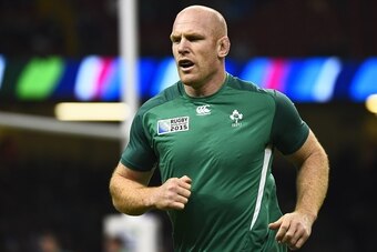 Ireland's lock and captain Paul O'Connell warms up ahead of a Pool D match of the 2015 Rugby World Cup between France and Ireland at the Millennium Stadium in Cardiff, south Wales, on October 11, 2015.  AFP PHOTO / LOIC VENANCE  RESTRICTED TO EDITORIAL US