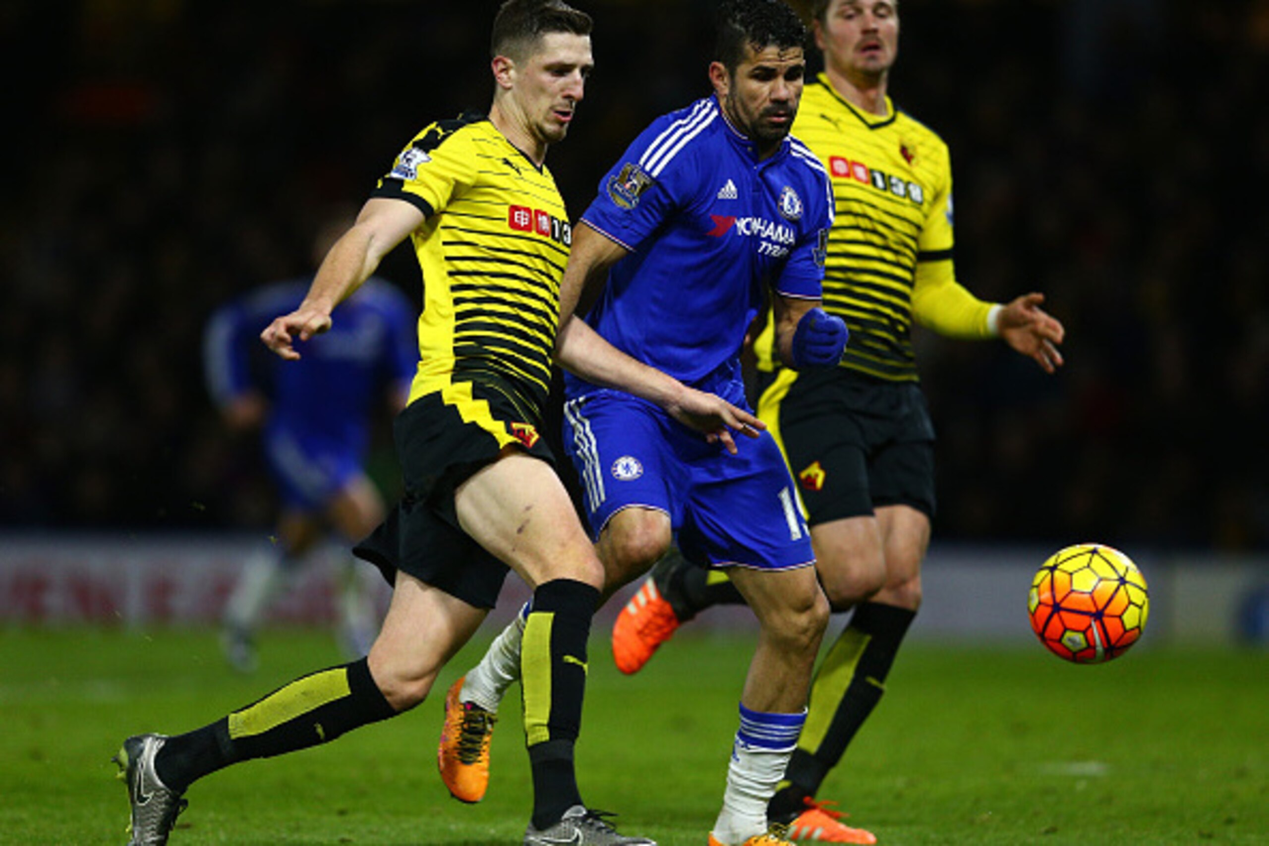 WATFORD, ENGLAND - FEBRUARY 03: Diego Costa of Chelsea is challenged by Craig Cathcart of Watford during the Barclays Premier League match between Watford and Chelsea at Vicarage Road on February 3, 2016 in Watford, England. (Photo by Clive Mason/Getty WATFORD, ENGLAND - FEBRUARY 03: Diego Costa of Chelsea is challenged by Craig Cathcart of Watford during the Barclays Premier League match between Watford and Chelsea at Vicarage Road on February 3, 2016 in Watford, England. (Photo by Clive Mason/Getty