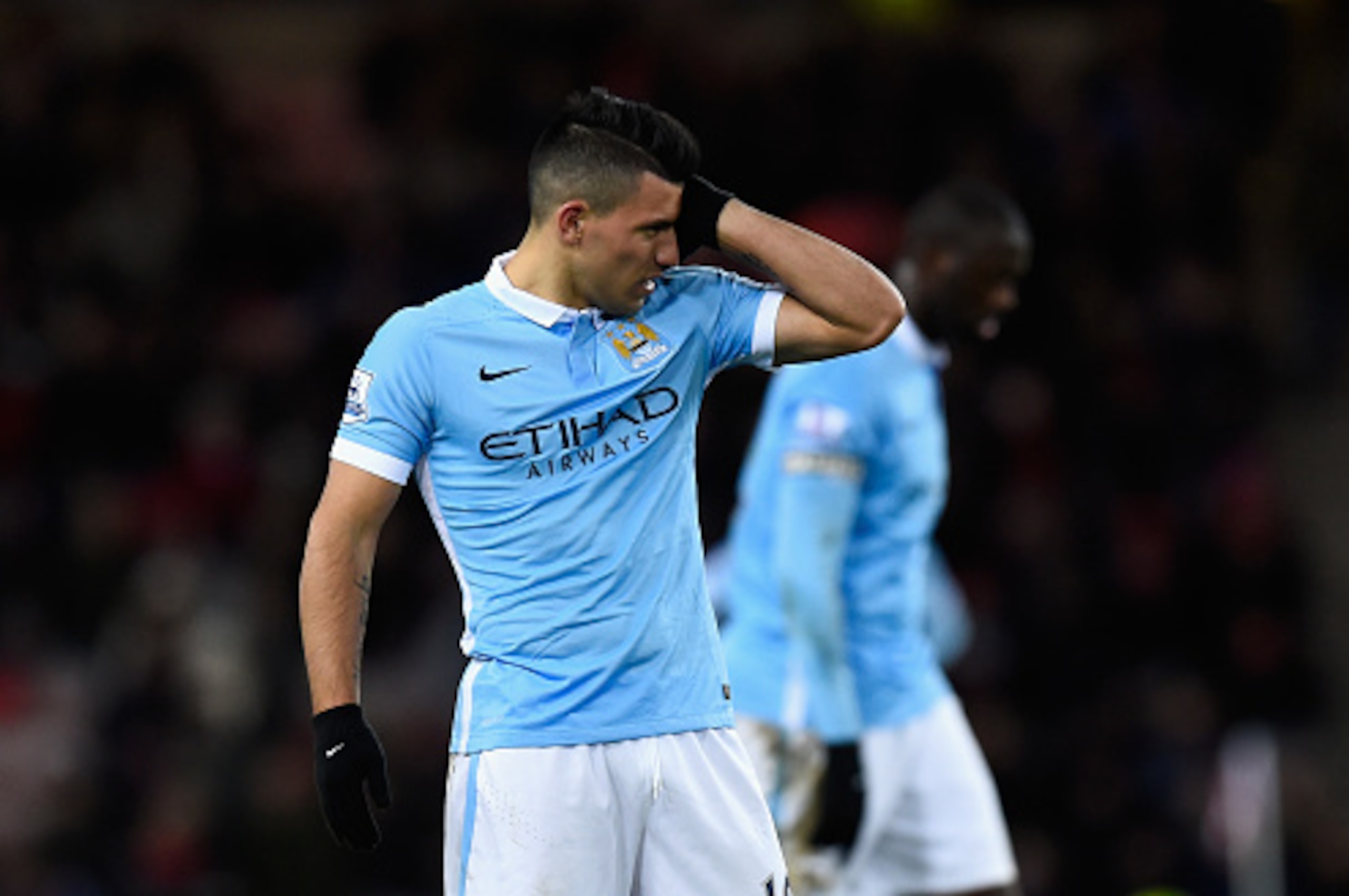SUNDERLAND, ENGLAND - FEBRUARY 02:  Sergio Aguero of Manchester City reacts during the Barclays Premier League match between Sunderland and Manchester City at the Stadium of Light on February 2, 2016 in Sunderland, England  (Photo by Stu Forster/Getty Ima