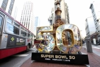 Feb 5, 2016; San Francisco, CA, USA; General view of a Super Bowl 50 numerals sculpture in San Francisco in advance of Super Bowl 50. Mandatory Credit: Ed Szczepanski-USA TODAY Sports