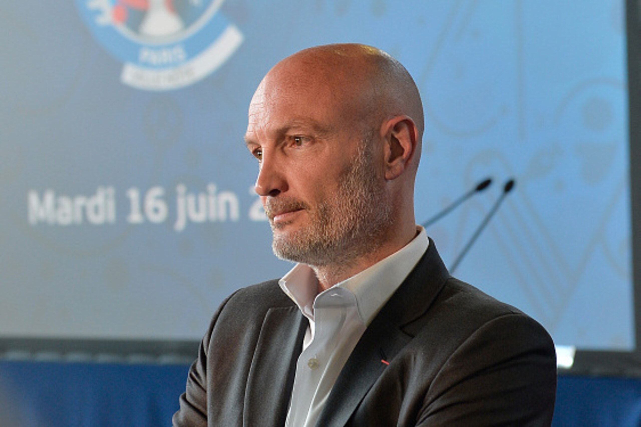 PARIS, FRANCE - JUNE 16:  Former french soccer World Champion Franck Leboeuf attends a press conference on Euro 2016 on June 16, 2015 in Paris, France. Paris City Mayor Anne Hidalgo gave details about the organisation of the competition itself and explain