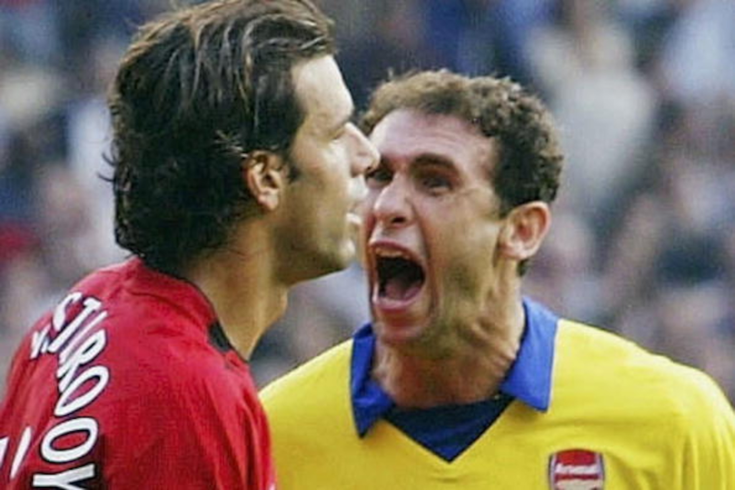 MANCHESTER, ENGLAND - SEPTEMBER 21: Martin Keown of Arsenal shows his feelings at Ruud Van Nistelrooy of Man Utd after Van Nistelrooy missed his penalty during the FA Barclaycard Premiership match between Manchester United and Arsenal at Old Trafford on MANCHESTER, ENGLAND - SEPTEMBER 21: Martin Keown of Arsenal shows his feelings at Ruud Van Nistelrooy of Man Utd after Van Nistelrooy missed his penalty during the FA Barclaycard Premiership match between Manchester United and Arsenal at Old Trafford on
