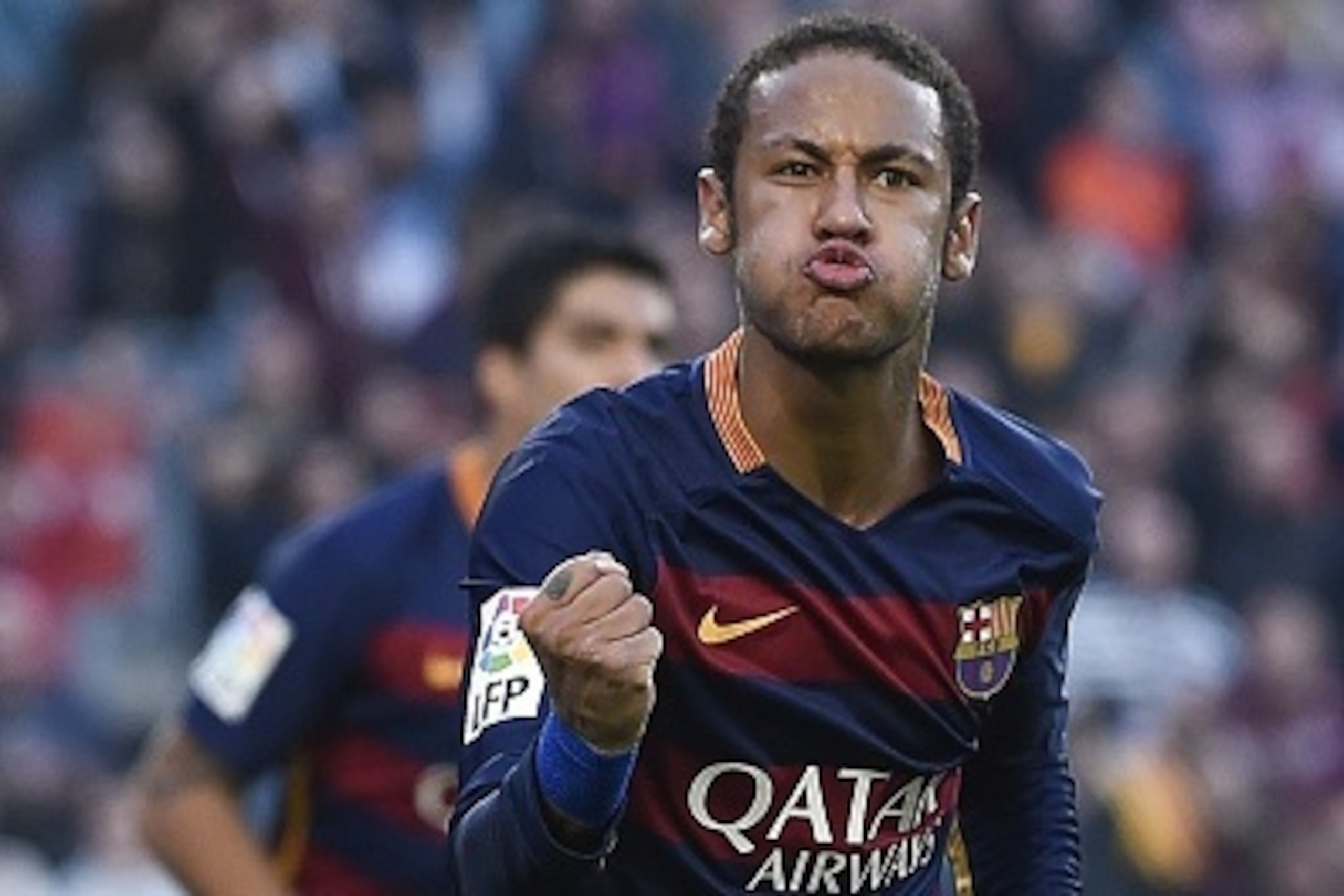Barcelona's Brazilian forward Neymar da Silva Santos Junior celebrates his goal during the Spanish league football match FC Barcelona vs Villarreal CF at the Camp Nou stadium in Barcelona on November 8, 2015. AFP PHOTO/ JOSEP LAGO (Photo credit s Barcelona's Brazilian forward Neymar da Silva Santos Junior celebrates his goal during the Spanish league football match FC Barcelona vs Villarreal CF at the Camp Nou stadium in Barcelona on November 8, 2015. AFP PHOTO/ JOSEP LAGO (Photo credit s