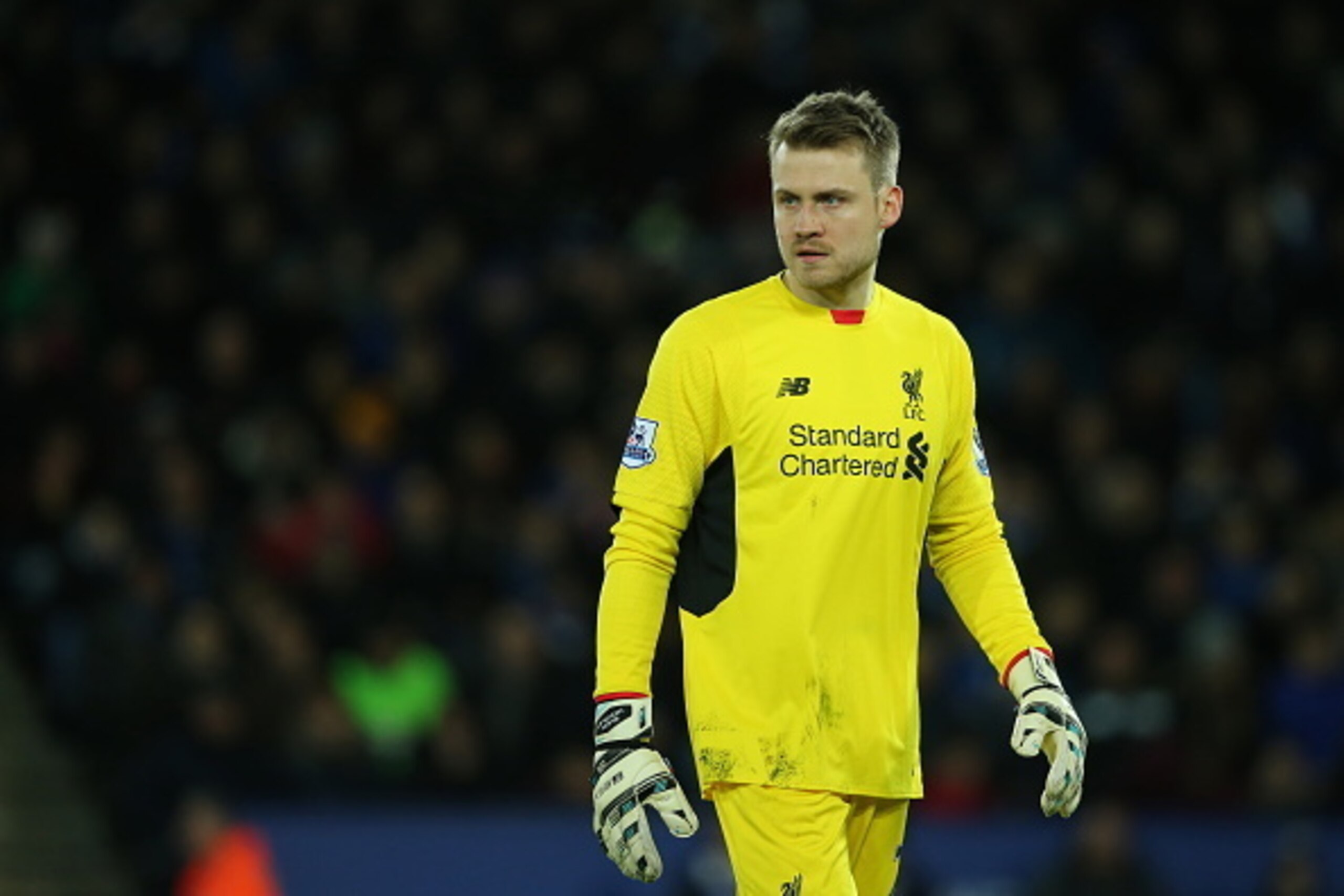 LEICESTER, ENGLAND - FEBRUARY 02:  Simon Mignolet of Liverpool during the Barclays Premier League match between Leicester City and Liverpool at the King Power Stadium on February, 2016 in Leicester, England.  (Photo by Matthew Ashton - AMA/Getty Images)