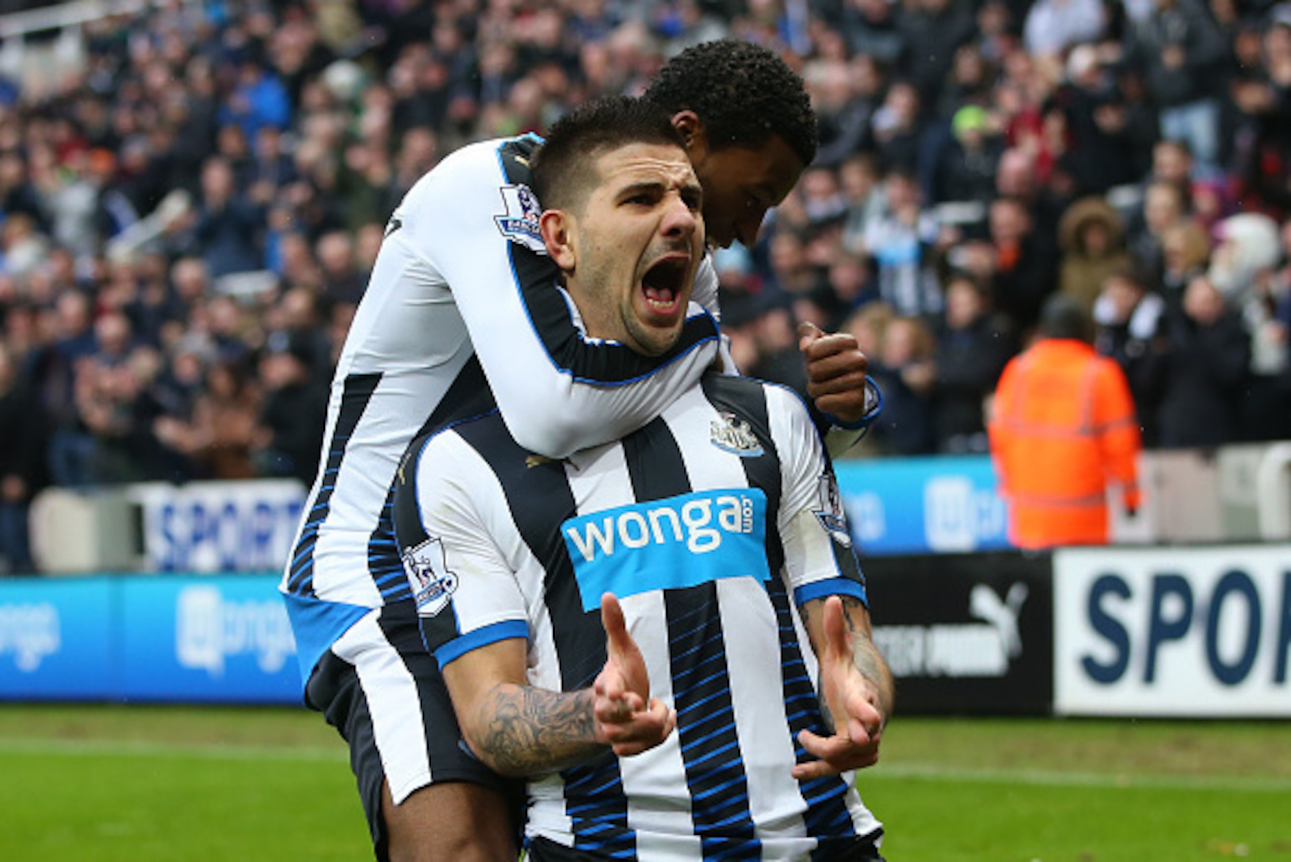 NEWCASTLE, ENGLAND - FEBRUARY 06:  Aleksandar Mitrovic of Newcastle United celebrates scoring during the Barclays Premier League match between Newcastle United and West Bromwich Albion at St James Park on February 6, 2016 in Newcastle, England. (Photo by 