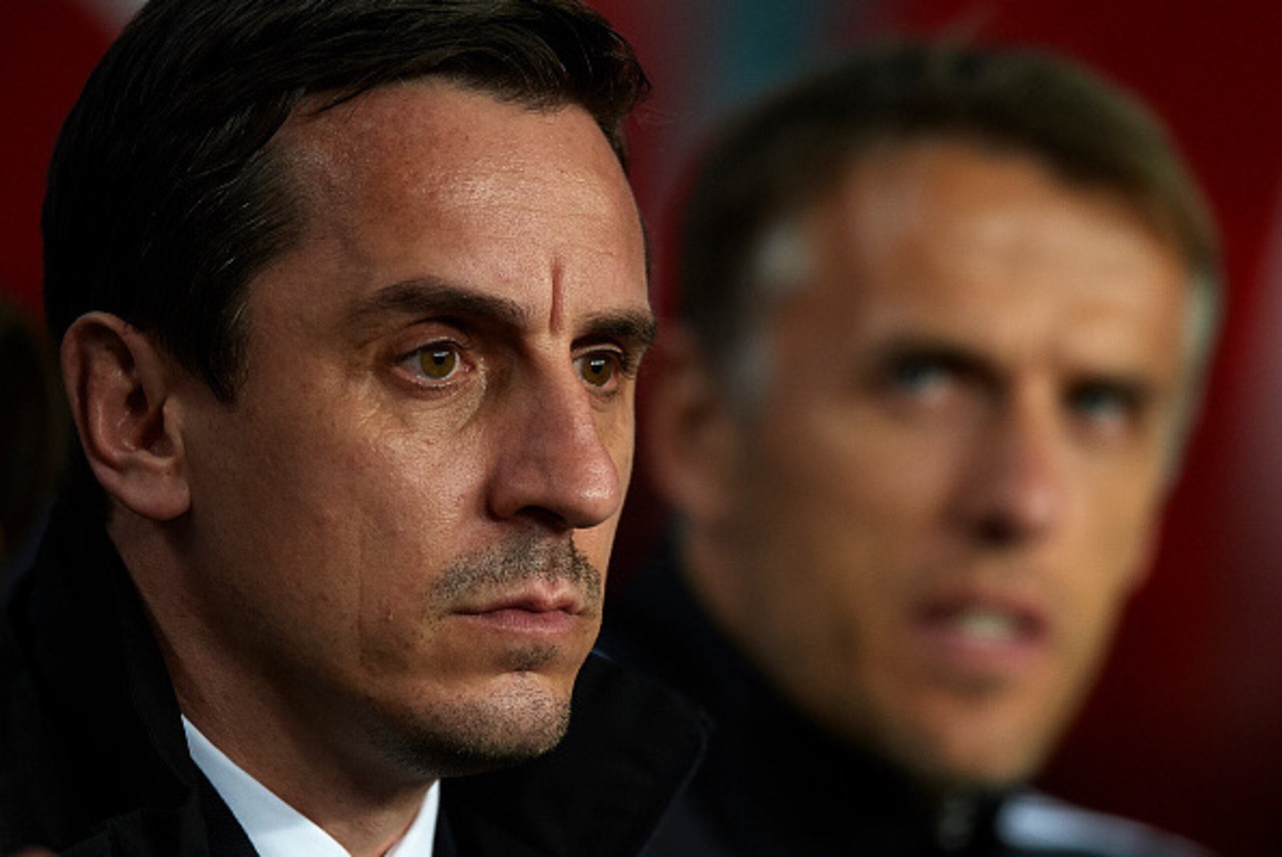 BARCELONA, SPAIN - FEBRUARY 03: Gary Neville manager of Valencia CF looks on prior to the Copa del Rey Semi Final, first leg match between FC Barcelona and Valencia CF at Nou Camp on February 03, 2016 in Barcelona, Spain. (Photo by Manuel Queimadelos Al BARCELONA, SPAIN - FEBRUARY 03: Gary Neville manager of Valencia CF looks on prior to the Copa del Rey Semi Final, first leg match between FC Barcelona and Valencia CF at Nou Camp on February 03, 2016 in Barcelona, Spain. (Photo by Manuel Queimadelos Al