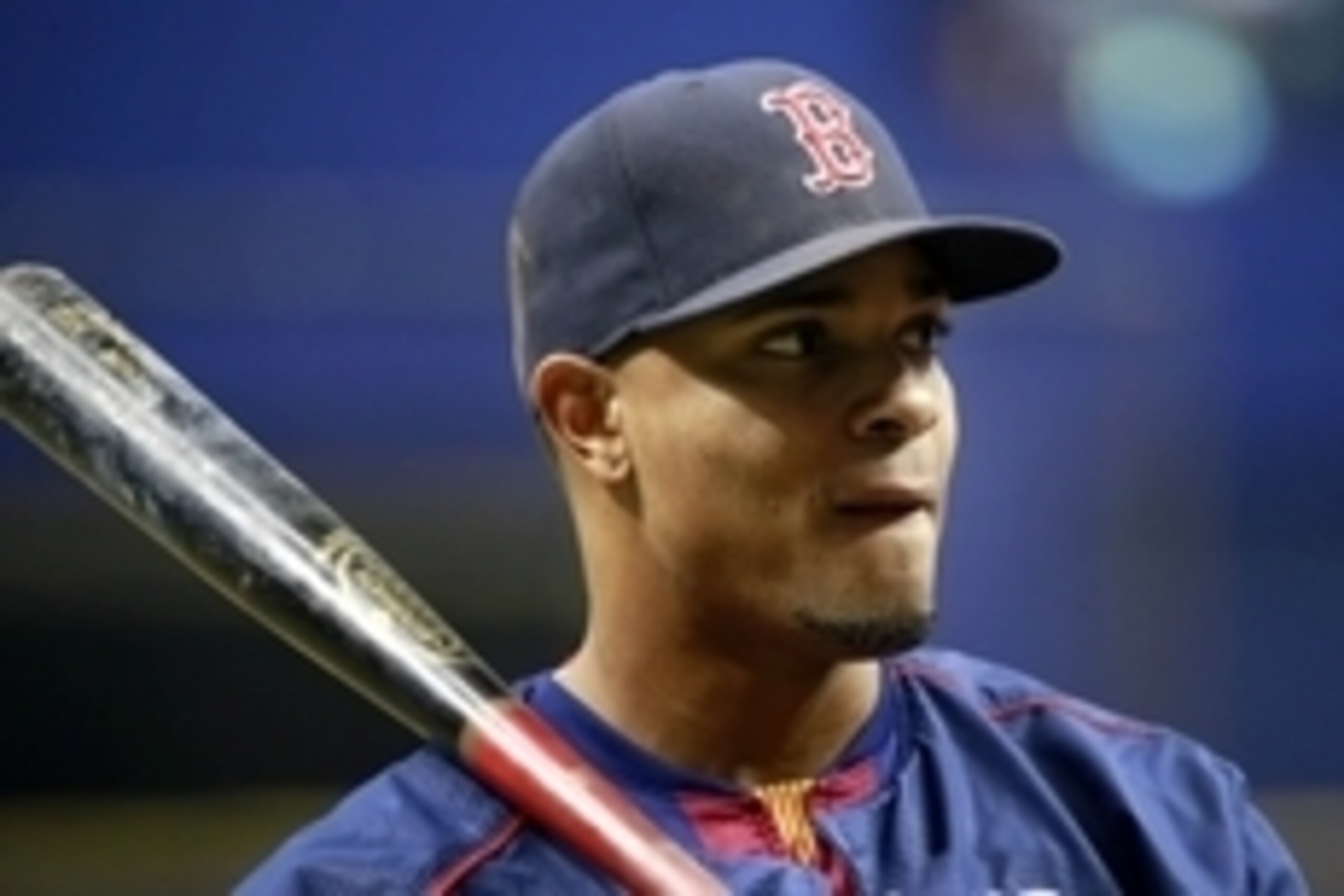 Sep 11, 2015; St. Petersburg, FL, USA; Boston Red Sox shortstop Xander Bogaerts (2) works out prior to the game against the Tampa Bay Rays at Tropicana Field. Mandatory Credit: Kim Klement-USA TODAY Sports