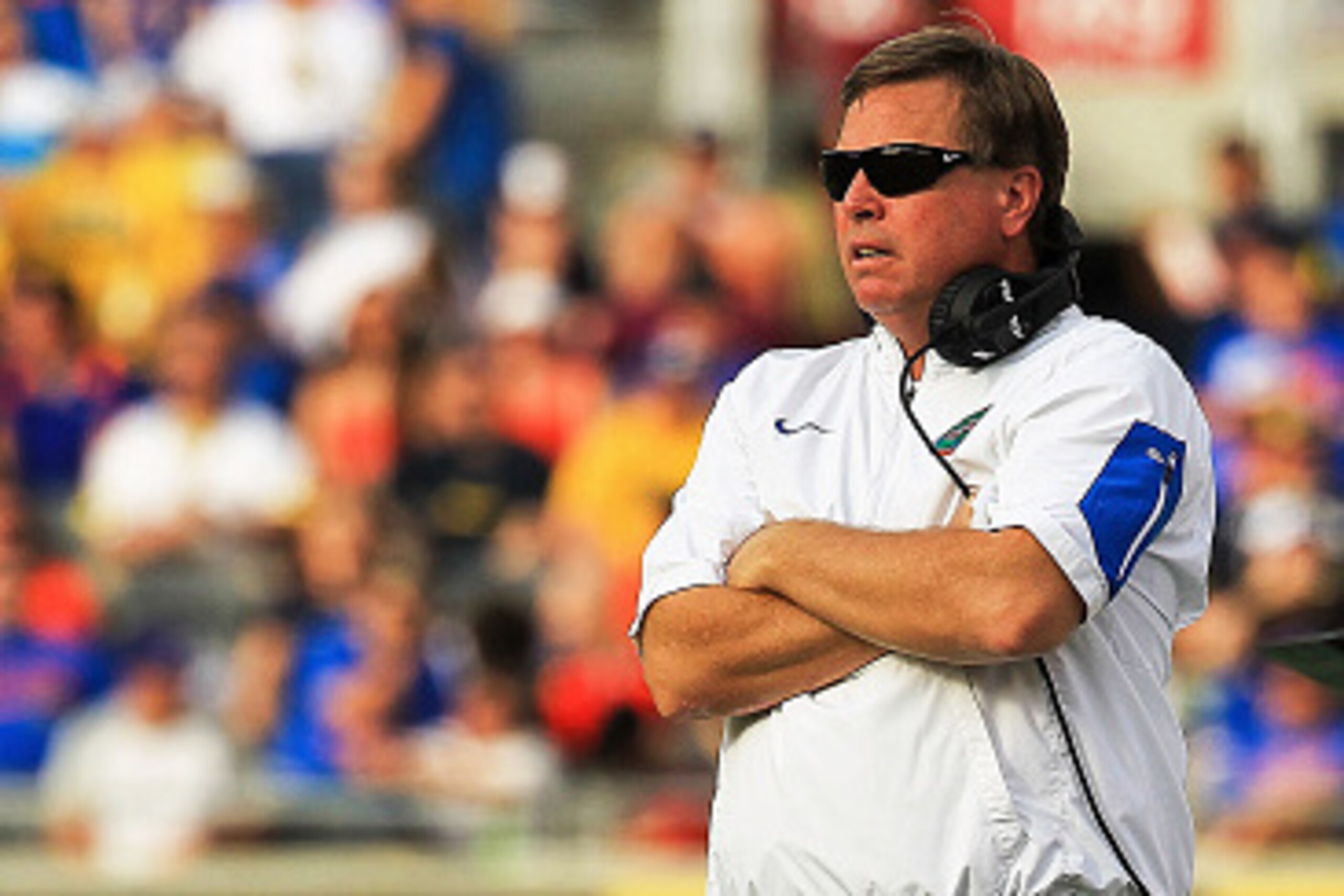 ORLANDO, FL - JANUARY 01:  Head coach Jim McElwain of the Florida Gators looks on during the Buffalo Wild Wings Citrus Bowl game against the Michigan Wolverines at Orlando Citrus Bowl on January 1, 2016 in Orlando, Florida.  (Photo by Rob Foldy/Getty Imag