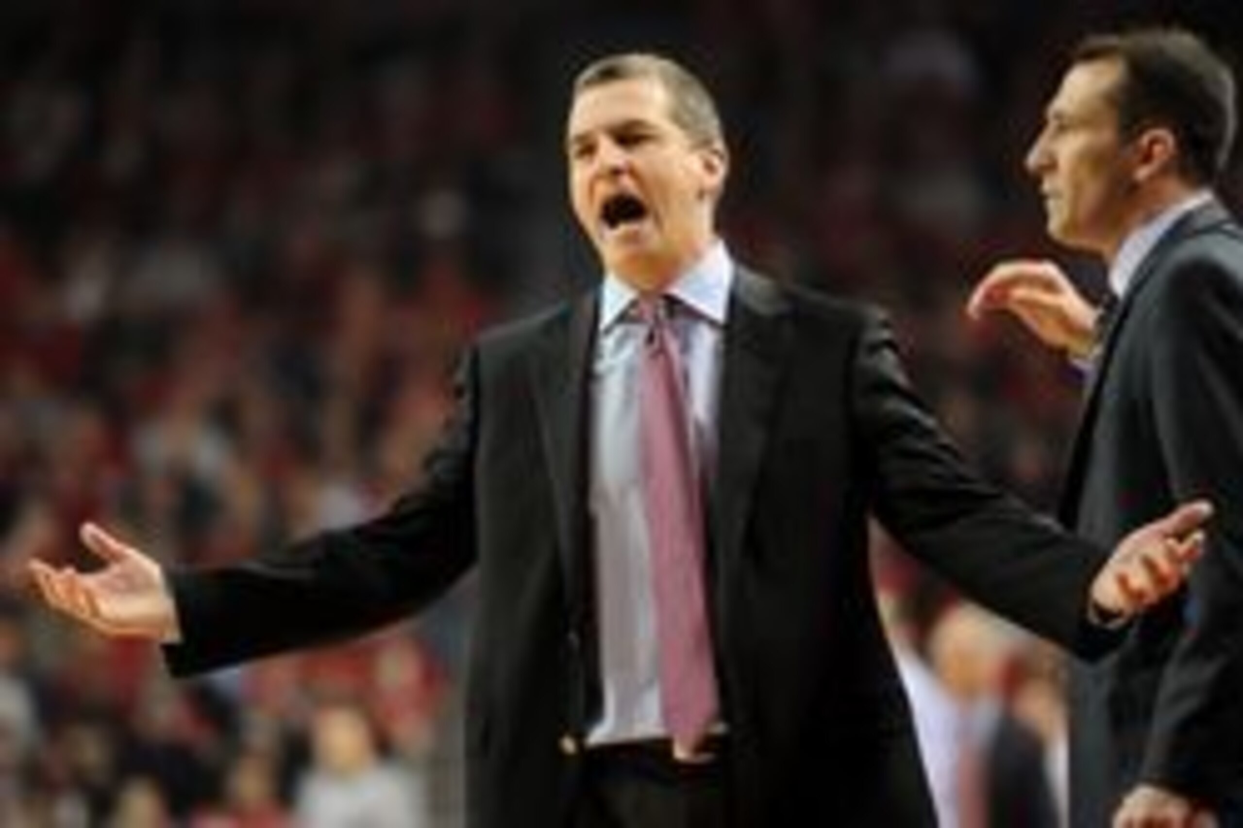 Feb 3, 2016; Lincoln, NE, USA; Maryland Terrapins head coach Mark Turgeon questions a call against the Nebraska Cornhuskers during the first half at Pinnacle Bank Arena. Mandatory Credit: Steven Branscombe-USA TODAY Sports
