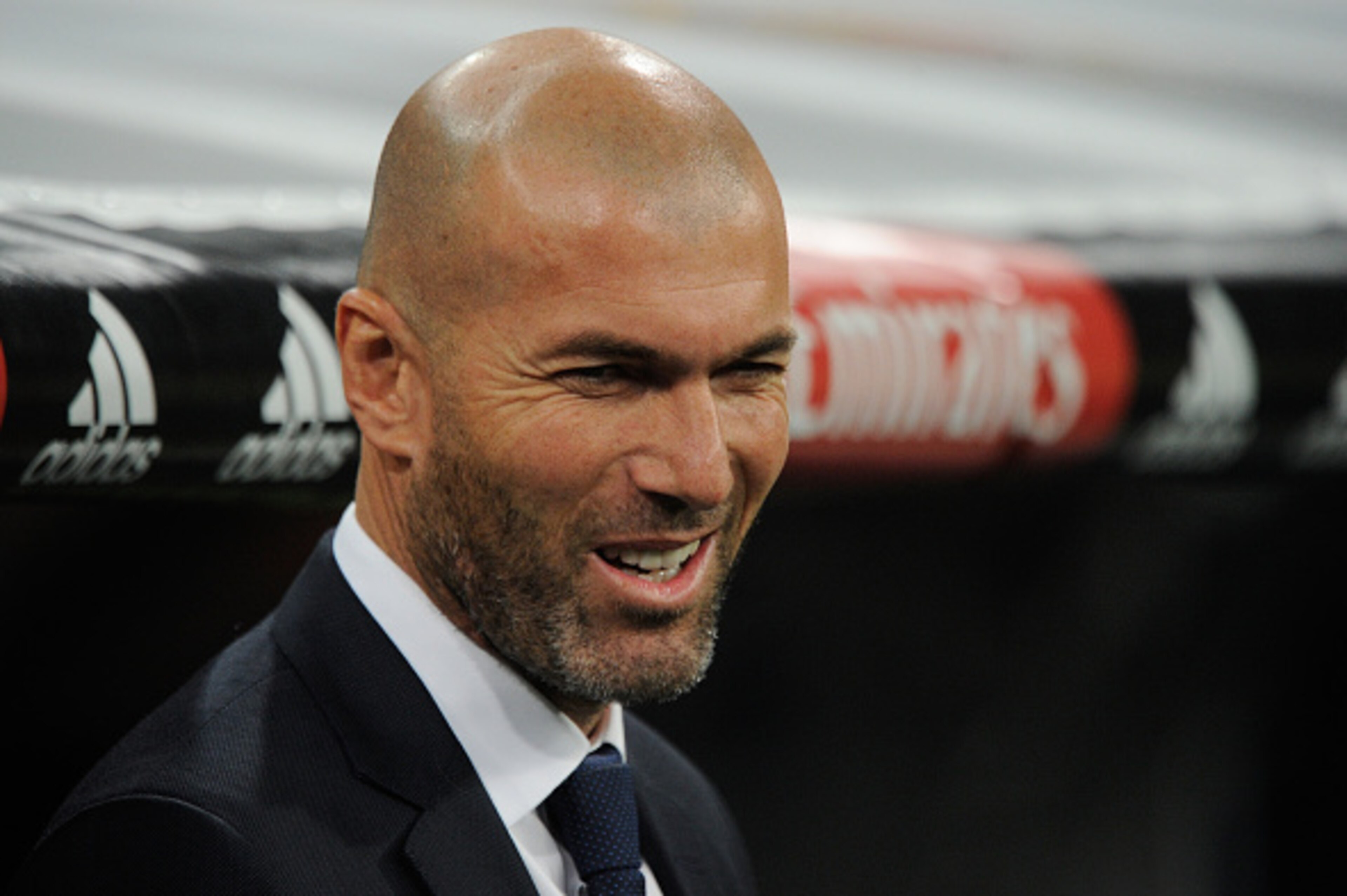 MADRID, SPAIN - JANUARY 31: Real Madrid manager Zinedine Zidane looks on prior to the La Liga match between REal Madrid and Real CD Espanyol  at Estadio Santiago Bernabeu on January 31, 2016 in Madrid, Spain.