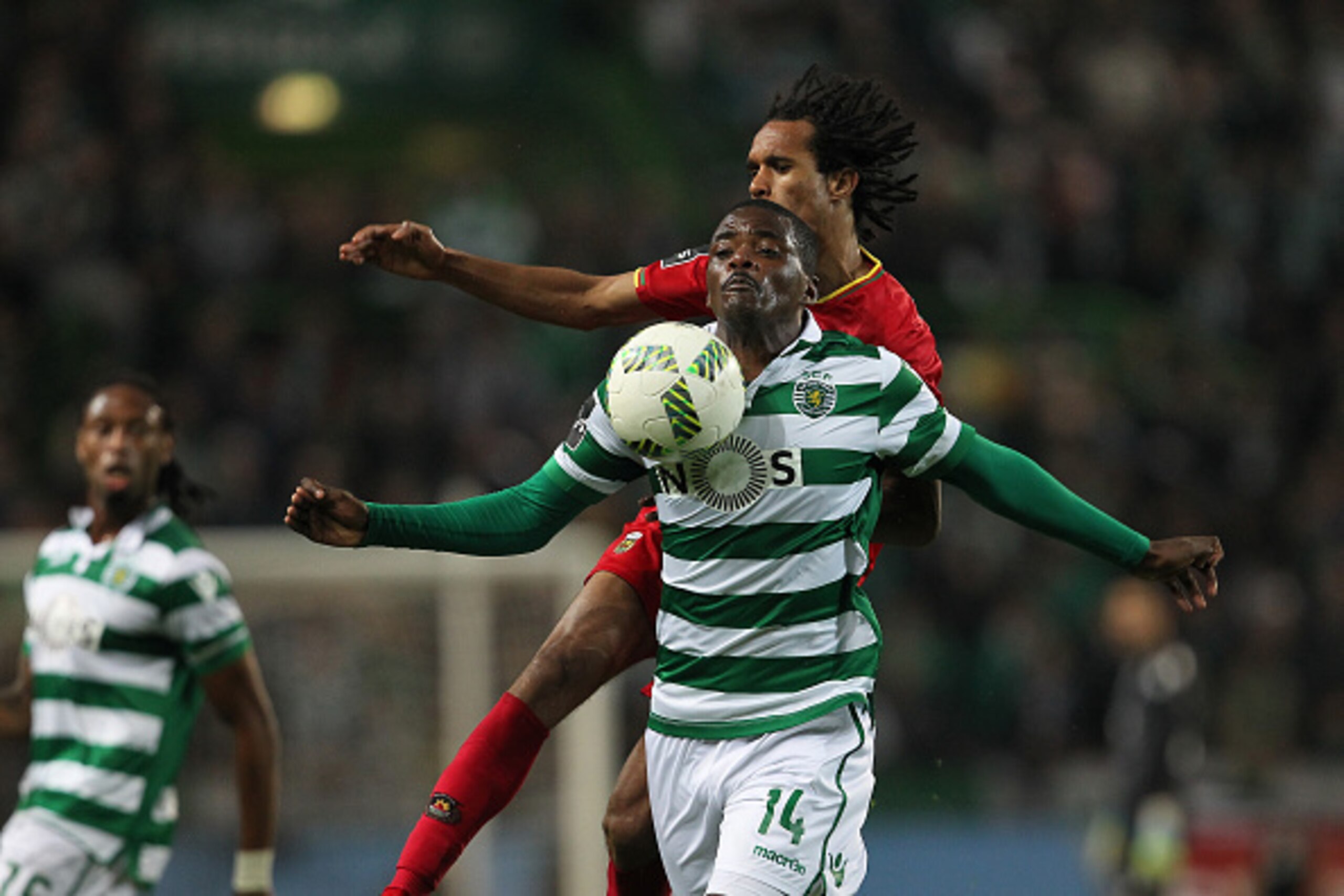 LISBON, PORTUGAL - FEBRUARY 08: Sporting's midfielder William Carvalho vies with Rio Ave's forward Kuca during the match between Sporting CP and Rio Ave FC for the Portuguese Primeira Liga at Jose Alvalade Stadium on February 08, 2016 in Lisbon, Portugal. LISBON, PORTUGAL - FEBRUARY 08: Sporting's midfielder William Carvalho vies with Rio Ave's forward Kuca during the match between Sporting CP and Rio Ave FC for the Portuguese Primeira Liga at Jose Alvalade Stadium on February 08, 2016 in Lisbon, Portugal.