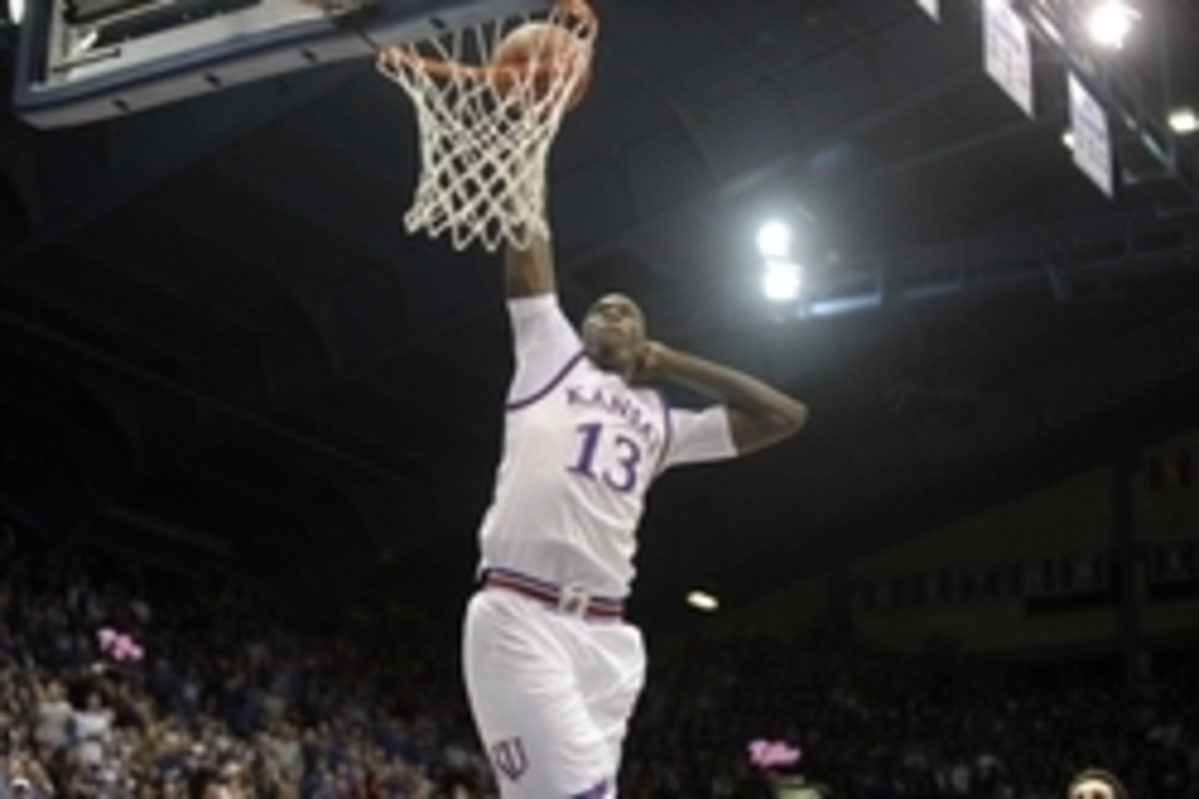 Dec 1, 2015; Lawrence, KS, USA; Kansas Jayhawks forward Cheick Diallo (13) dunks the ball against the Loyola-Maryland Greyhounds in the second half at Allen Fieldhouse. Kansas won the game 94-61. Mandatory Credit: John Rieger-USA TODAY Sports Dec 1, 2015; Lawrence, KS, USA; Kansas Jayhawks forward Cheick Diallo (13) dunks the ball against the Loyola-Maryland Greyhounds in the second half at Allen Fieldhouse. Kansas won the game 94-61. Mandatory Credit: John Rieger-USA TODAY Sports
