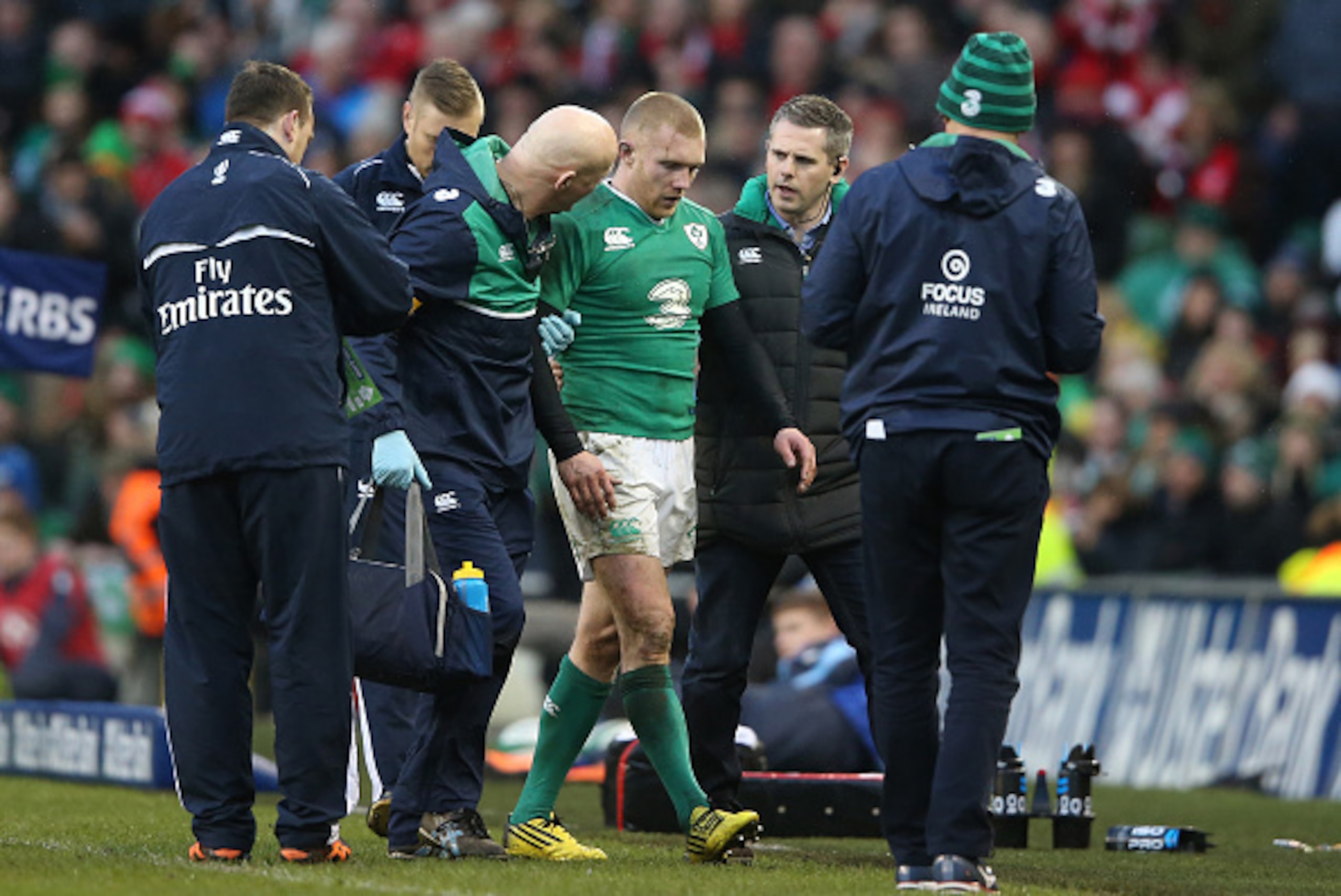 DUBLIN, IRELAND - FEBRUARY 07:  Keith Earls of Ireland walks off the field after being concussed during the RBS Six Nations match between Ireland and Wales at the Aviva Stadium on February 7, 2016 in Dublin, Ireland.  (Photo by David Rogers/Getty Images)