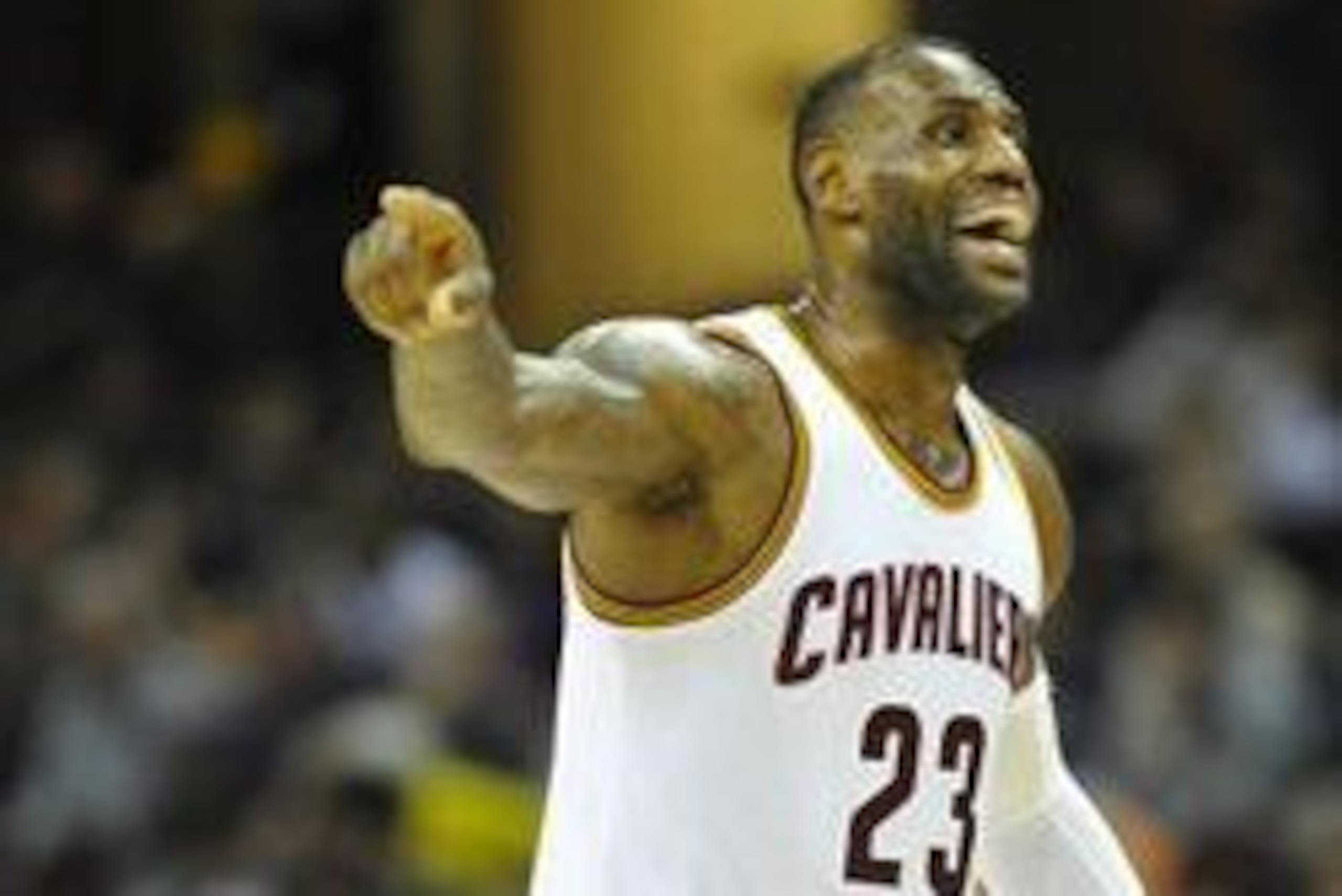 Feb 8, 2016; Cleveland, OH, USA; Cleveland Cavaliers forward LeBron James (23) reacts in the third quarter against the Sacramento Kings at Quicken Loans Arena. Mandatory Credit: David Richard-USA TODAY Sports