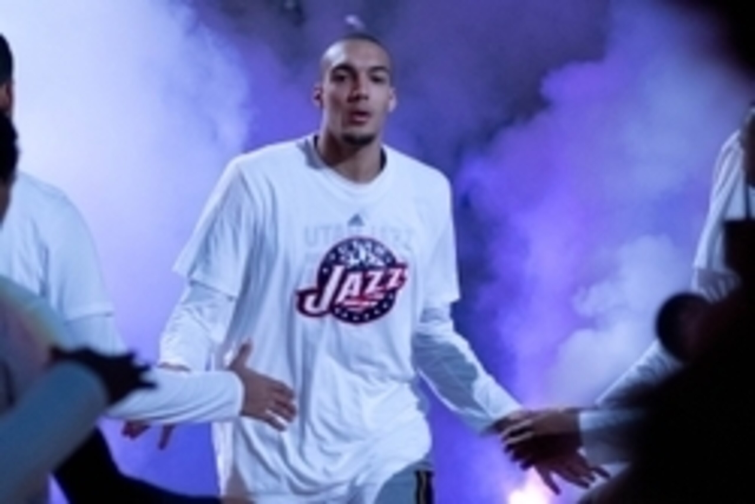 Nov 7, 2015; Salt Lake City, UT, USA; Utah Jazz center Rudy Gobert (27) is introduced prior to the game against the Memphis Grizzlies at Vivint Smart Home Arena. The Jazz won 89-79. Mandatory Credit: Russ Isabella-USA TODAY Sports