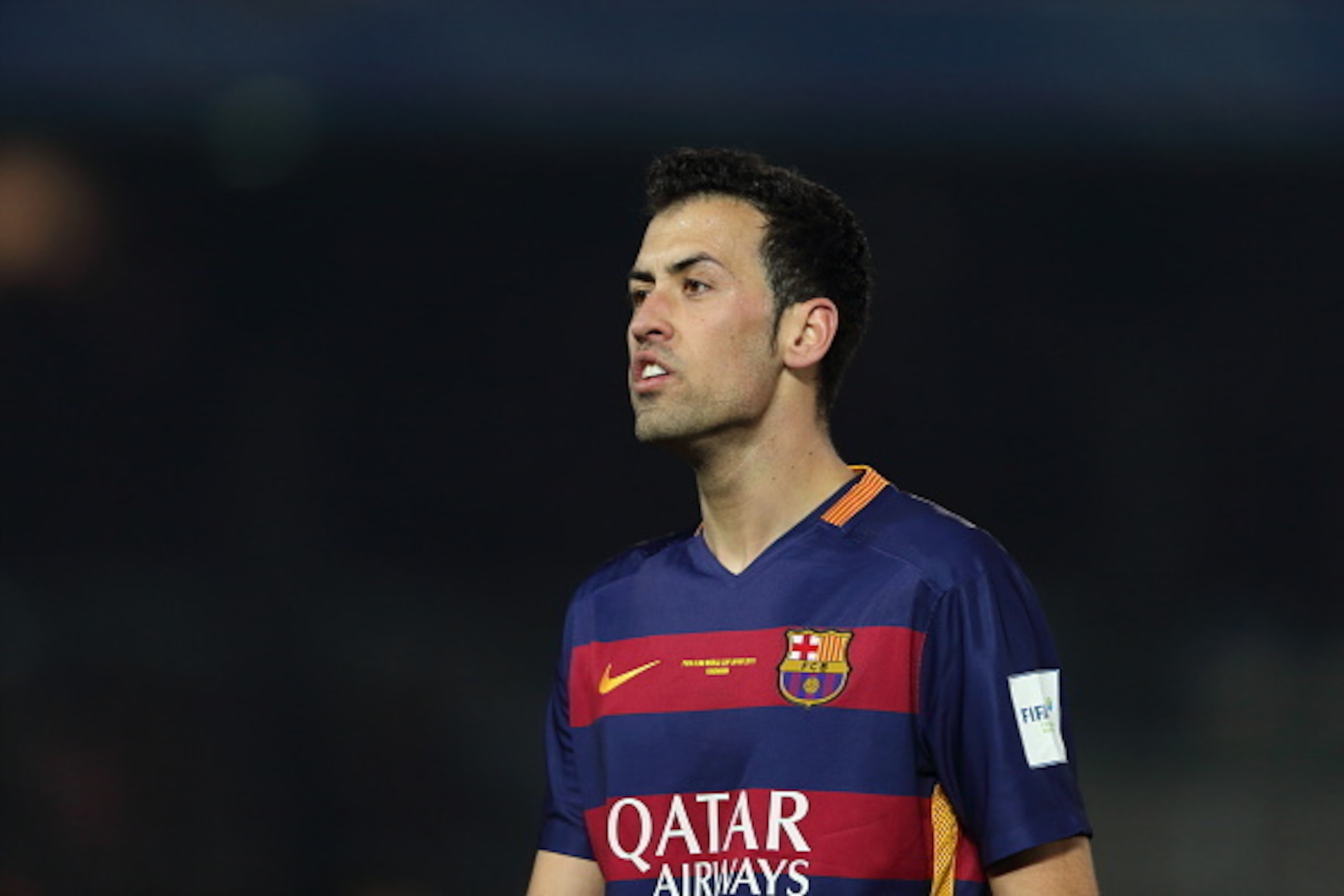 YOKOHAMA, JAPAN - DECEMBER 20: Sergio Busquets of FC Barcelona during the FIFA Club World Cup Final Match between FC Barcelona and River Plate at International Stadium Yokohama on December 20, 2015 in Yokohama, Japan. (Photo by Matthew Ashton - AMA/Gett YOKOHAMA, JAPAN - DECEMBER 20: Sergio Busquets of FC Barcelona during the FIFA Club World Cup Final Match between FC Barcelona and River Plate at International Stadium Yokohama on December 20, 2015 in Yokohama, Japan. (Photo by Matthew Ashton - AMA/Gett