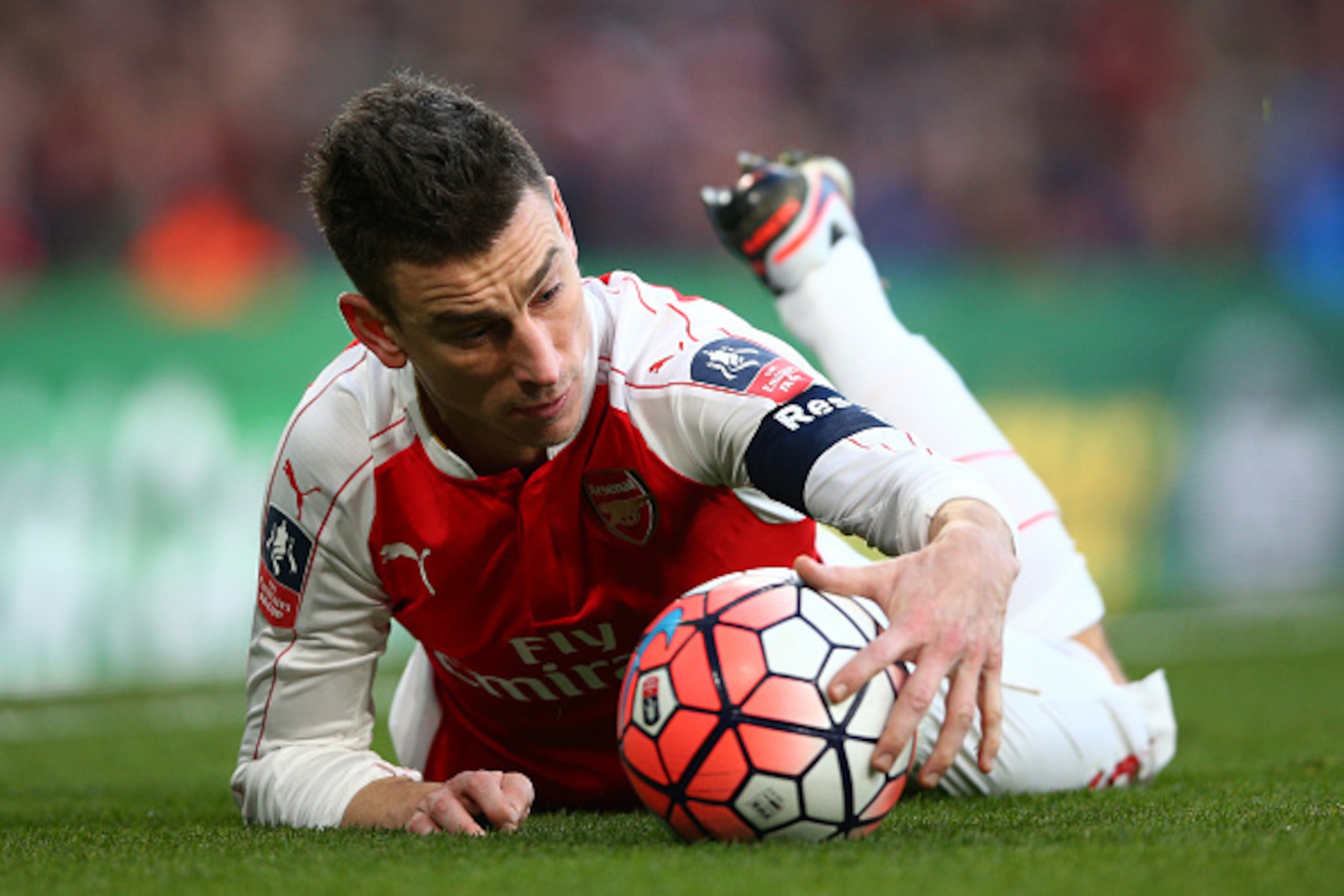 LONDON, ENGLAND - JANUARY 30:  Laurent Koscielny of Arsenal reacts during the Emirates FA Cup Fourth Round match between Arsenal and Burnley at Emirates Stadium on January 30, 2016 in London, England.  (Photo by Paul Gilham/Getty Images)