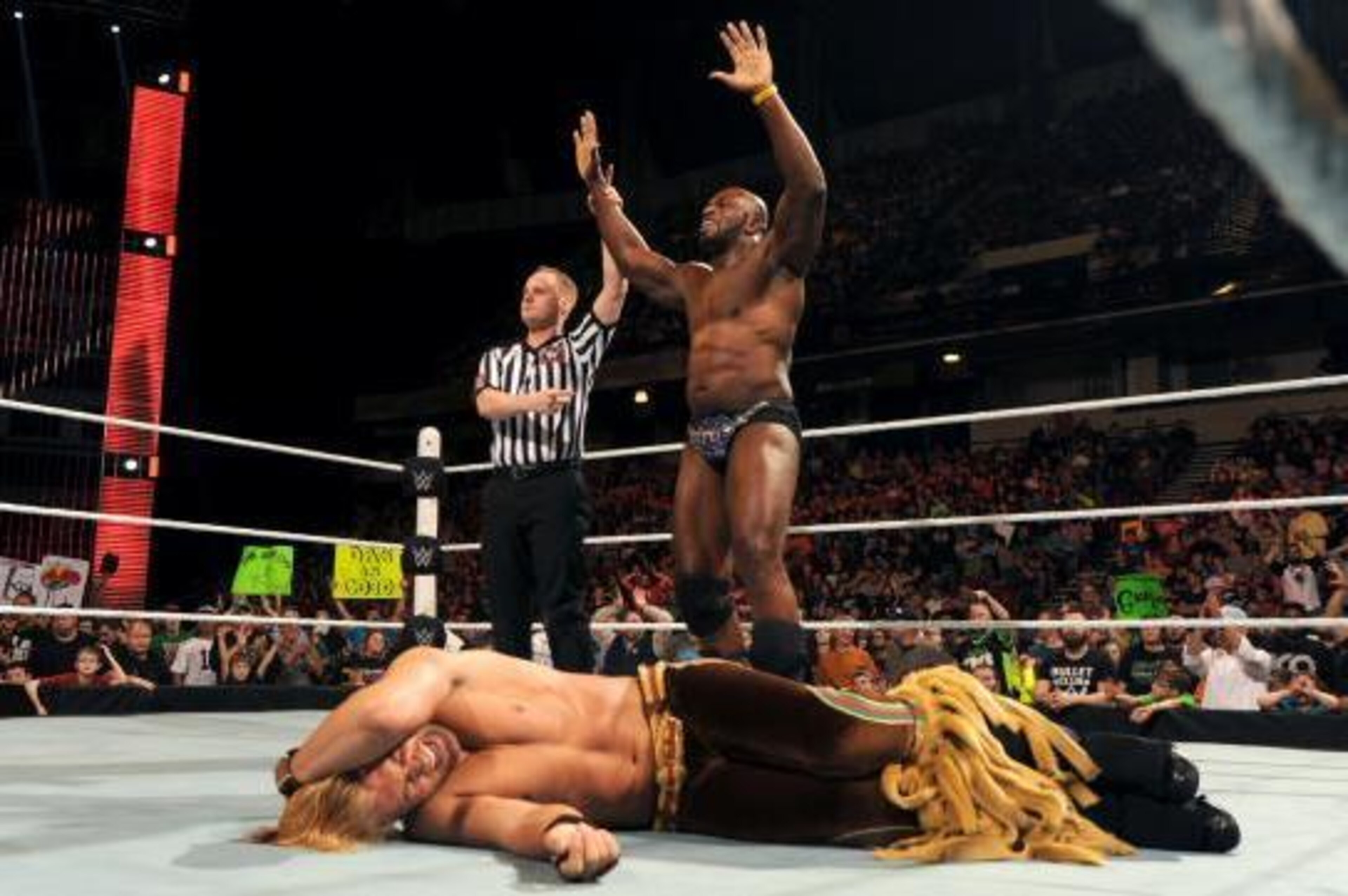 Titus O'Neil celebrates one of his many recent wins. Titus O'Neil celebrates one of his many recent wins.