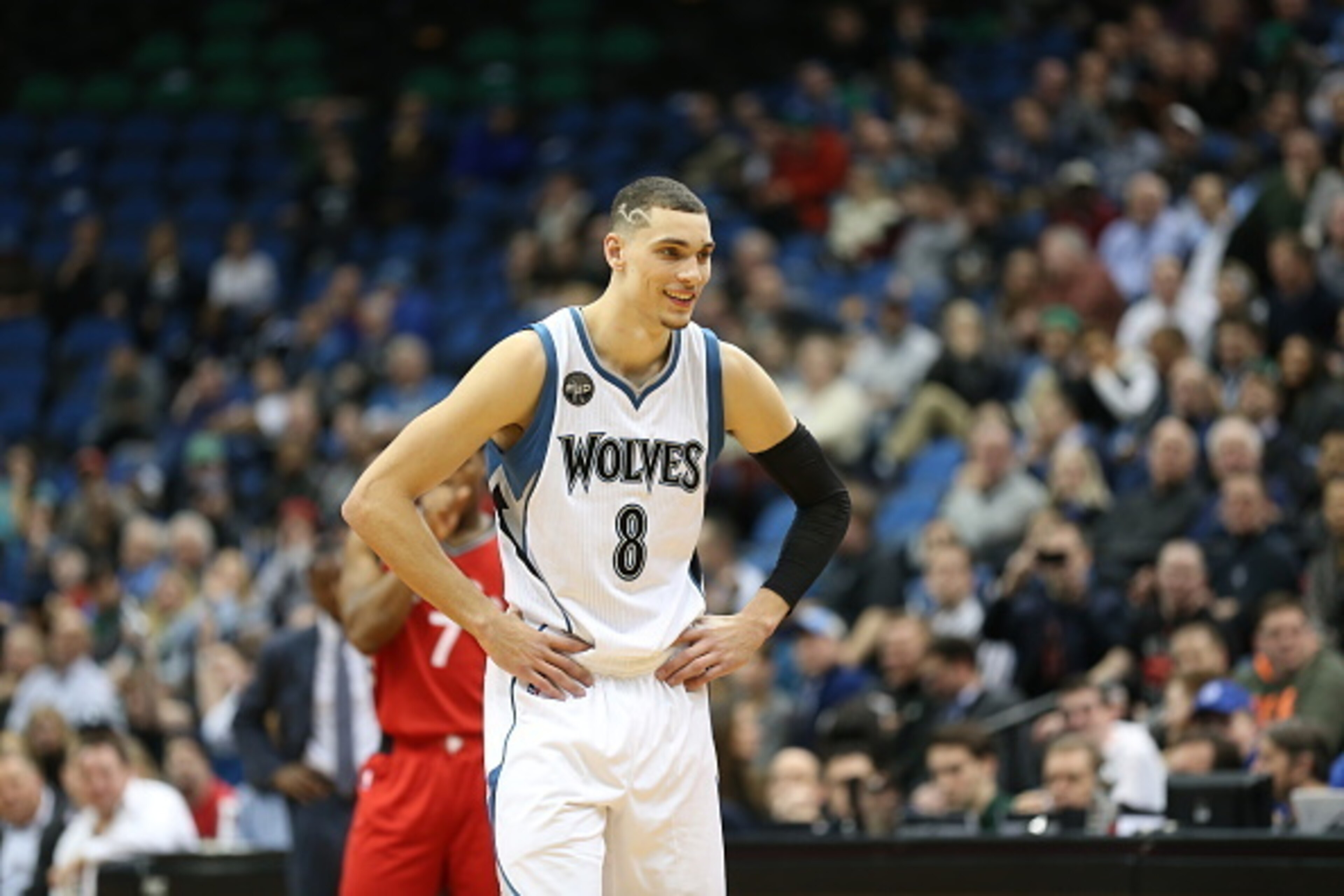 MINNEAPOLIS, MN - FEBRUARY 10:  Zach LaVine #8 of the Minnesota Timberwolves during the game against the Toronto Raptors on February 10, 2016 at Target Center in Minneapolis, Minnesota. NOTE TO USER: User expressly acknowledges and agrees that, by downloa