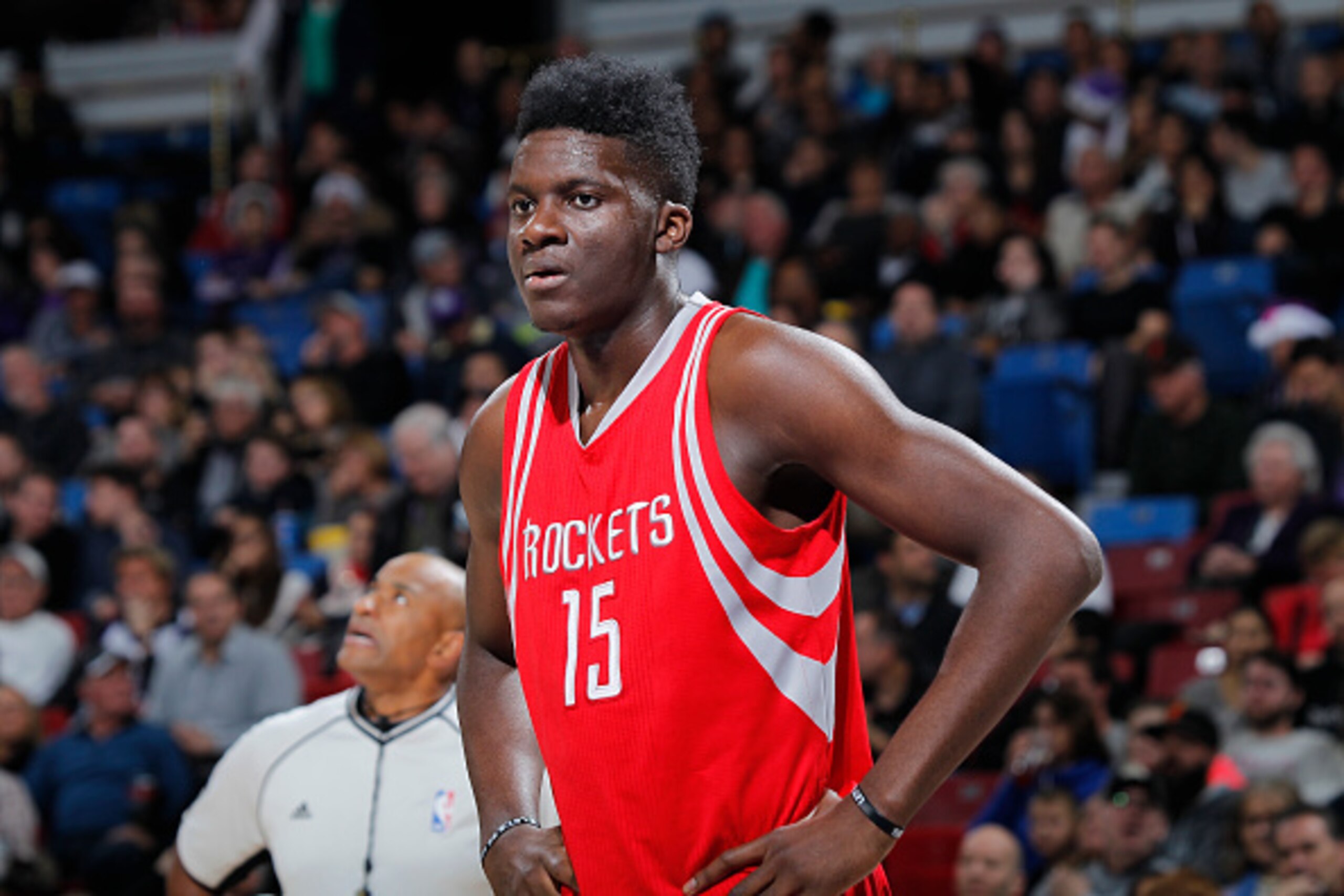 SACRAMENTO, CA - DECEMBER 15: Clint Capela #15 of the Houston Rockets looks on during the game against the Sacramento Kings on December 15, 2015 at Sleep Train Arena in Sacramento, California. NOTE TO USER: User expressly acknowledges and agrees that, by 