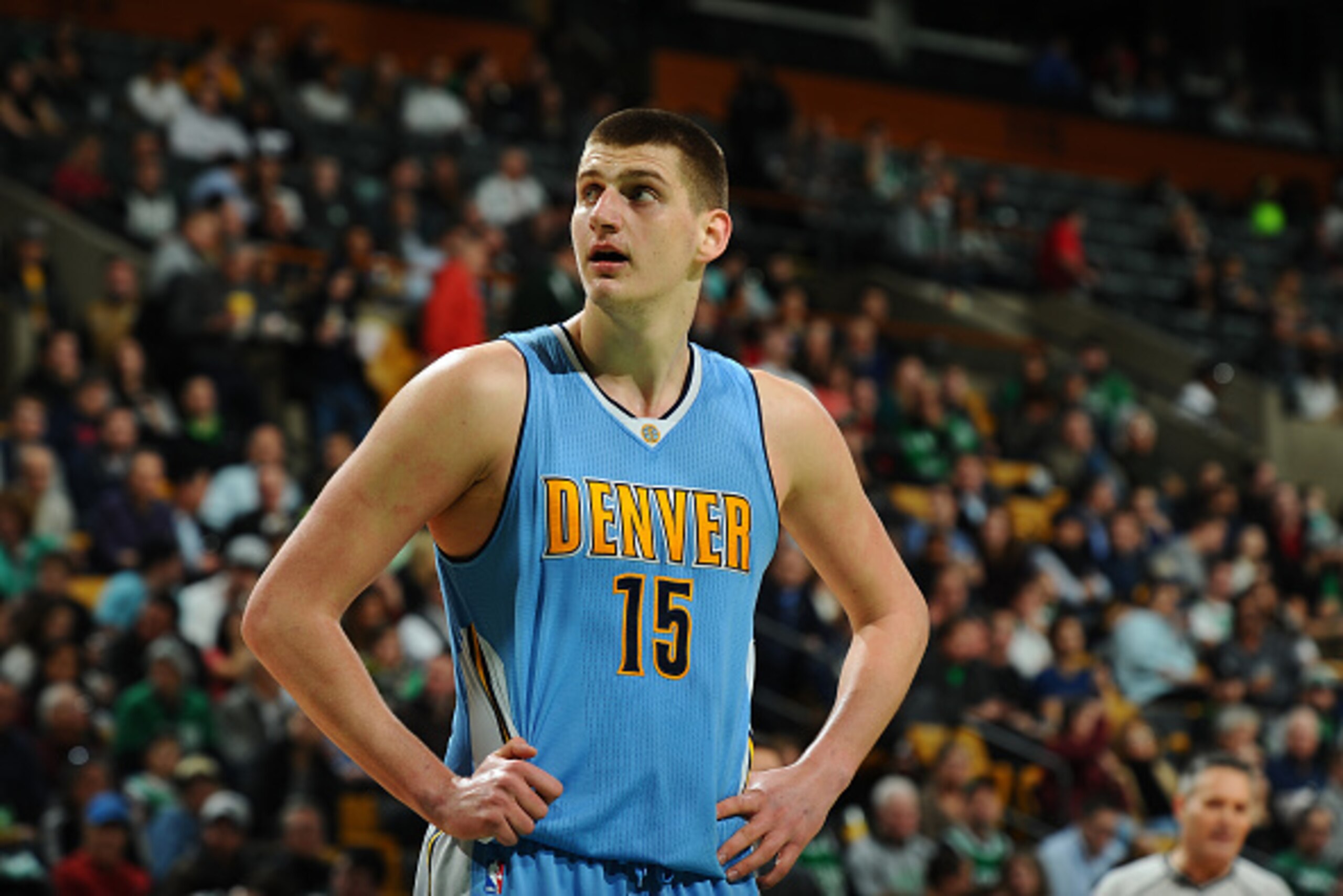 BOSTON, MA - JANUARY 27: Nikola Jokic #15 of the Denver Nuggets is seen during the game against the Boston Celtics on January 27, 2016 at the TD Garden in Boston, Massachusetts.  NOTE TO USER: User expressly acknowledges and agrees that, by downloading an