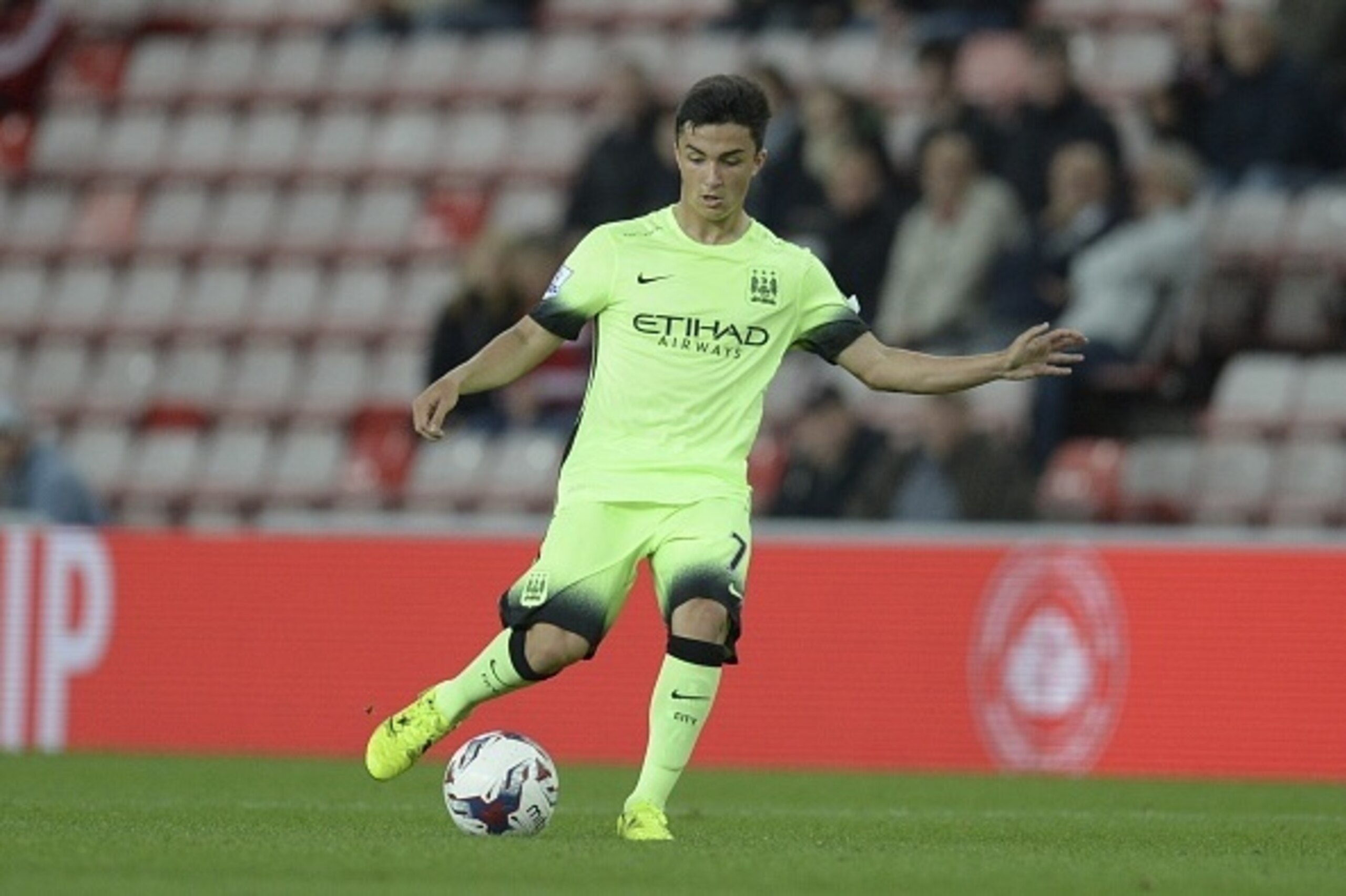 Manchester City's Spanish midfielder Manu Garcia plays the ball during the English League Cup third round football match between Sunderland and Manchester City at the Stadium of Light in Sunderland, northest England, on September 22, 2015. AFP PHOTO / OLI