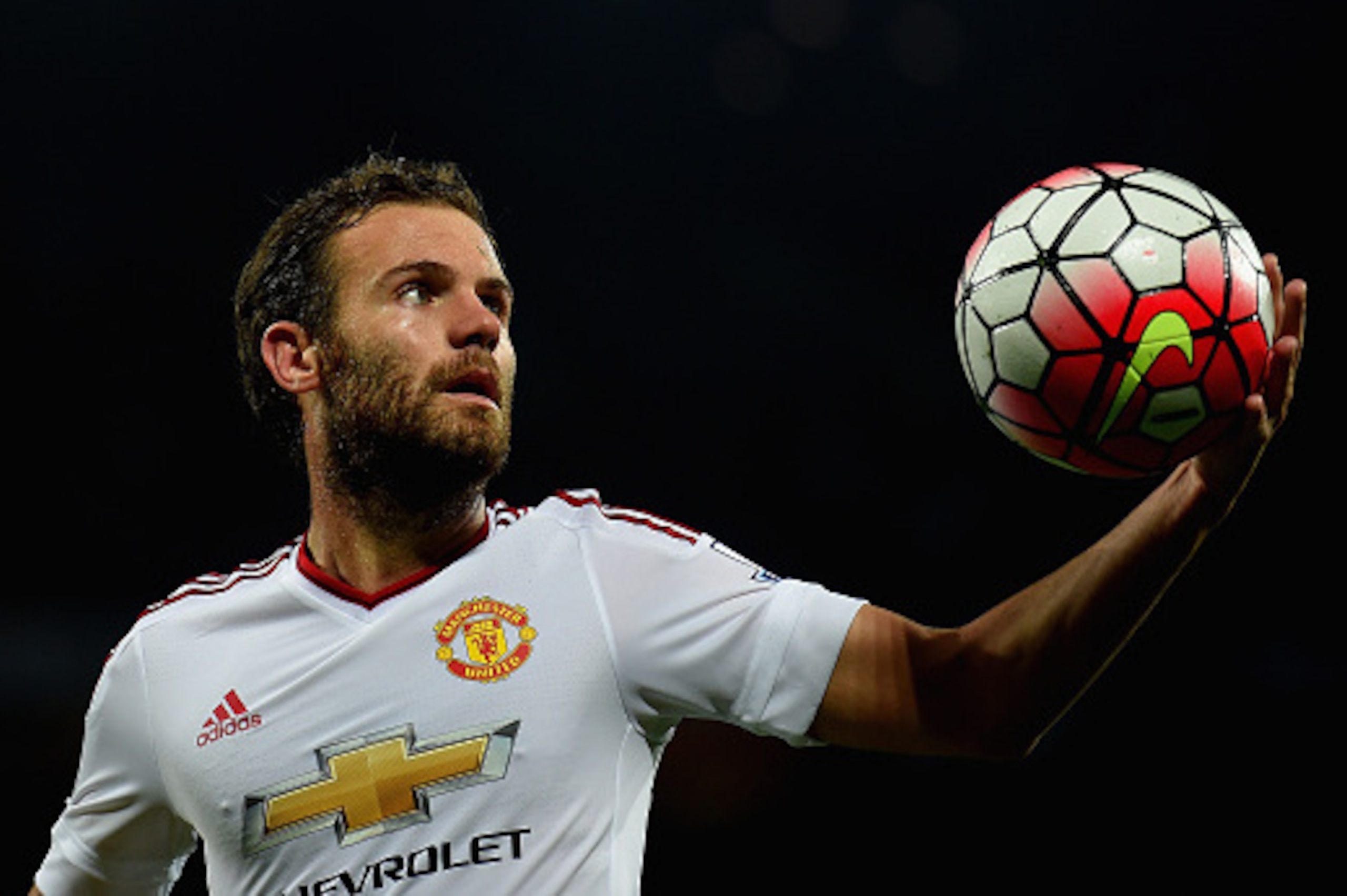 BIRMINGHAM, ENGLAND - AUGUST 14: Juan Mata of Manchester United collects the ball during the Barclays Premier League match between Aston Villa and Manchester United on August 14, 2015 in Birmingham, United Kingdom.  (Photo by Michael Regan/Getty Images)