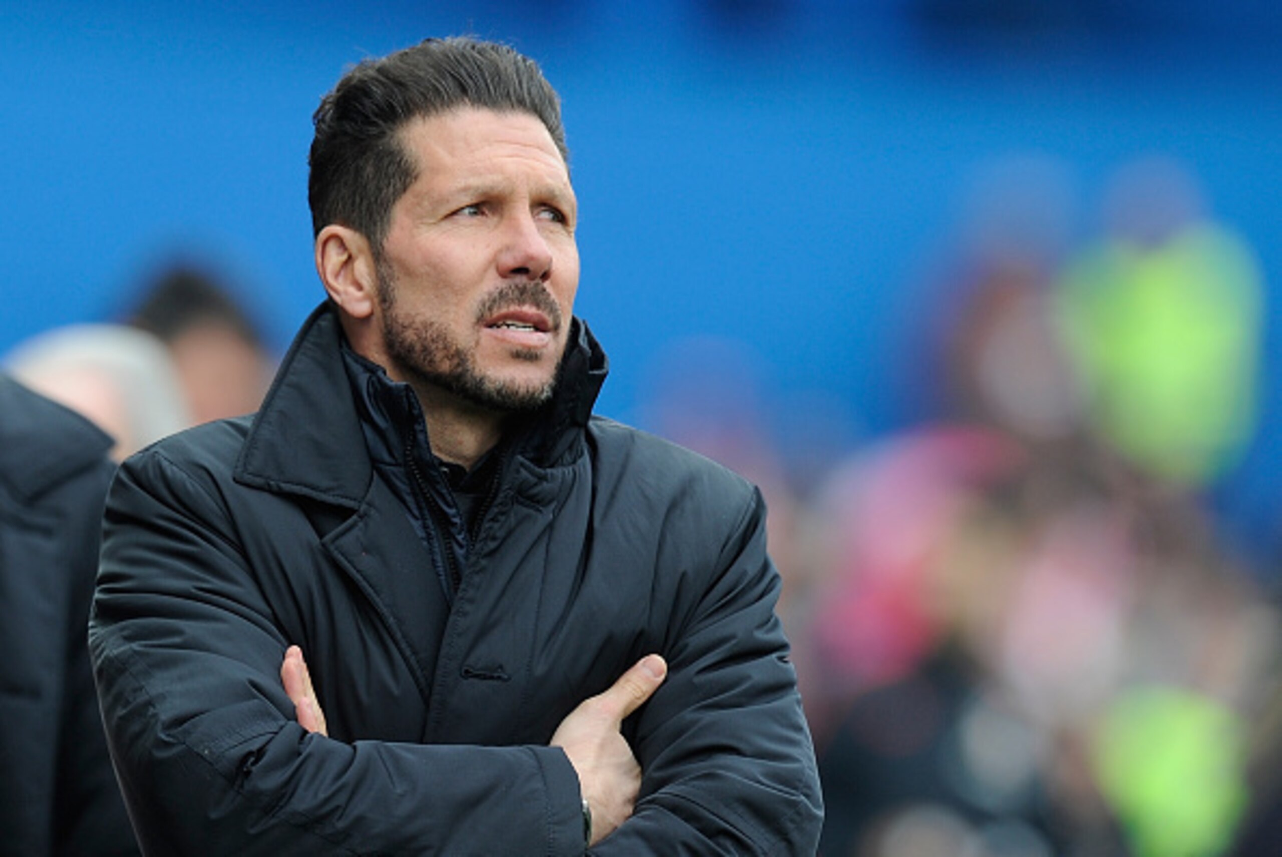 MADRID, SPAIN - FEBRUARY 06:  Manager Diego Simeone of Club Atletico de Madrid looks on prior to the start of  the La Liga match between Club Atletico de Madrid and SD Eibar at Vicente Calderon Stadium on February 6, 2016 in Madrid, Spain.  (Photo by Deni