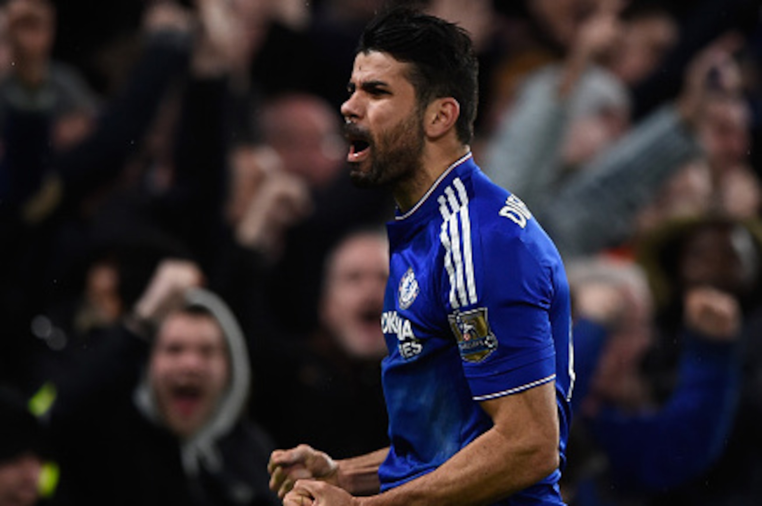 LONDON, ENGLAND - FEBRUARY 07: Diego Costa of Chelsea celebrates after scoring the equalising goal during the Barclays Premier League match between Chelsea and Manchester United at Stamford Bridge on February 7, 2016 in London, England. (Photo by Mike H LONDON, ENGLAND - FEBRUARY 07: Diego Costa of Chelsea celebrates after scoring the equalising goal during the Barclays Premier League match between Chelsea and Manchester United at Stamford Bridge on February 7, 2016 in London, England. (Photo by Mike H