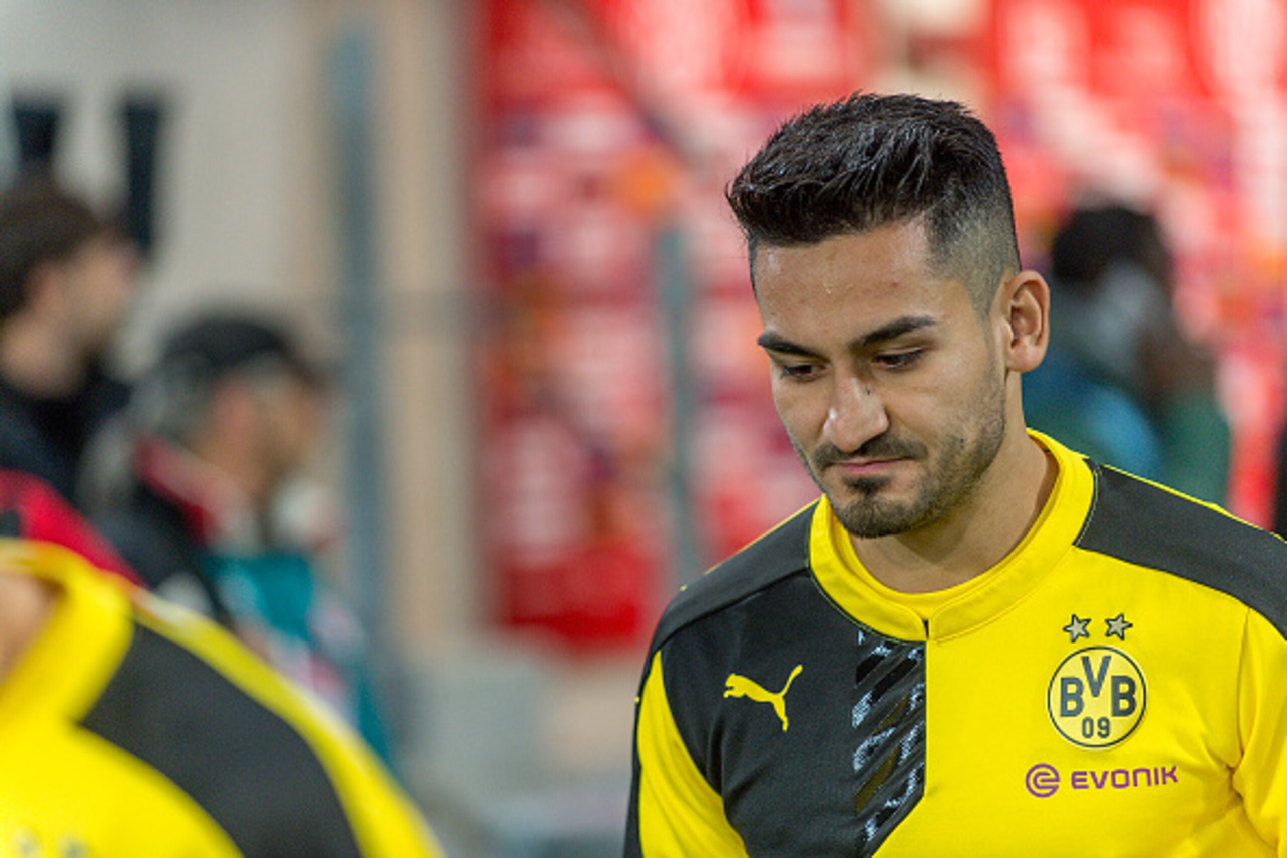 MAINZ, GERMANY - OCTOBER 16: Midfielder Ilkay Guendogan (8) of Borussia Dortmund entering the field prior to the game at Coface Arena on October 16, 2015 in Mainz, Germany. (Photo by Oliver Kremer at Pixolli Studios/Getty Images) MAINZ, GERMANY - OCTOBER 16: Midfielder Ilkay Guendogan (8) of Borussia Dortmund entering the field prior to the game at Coface Arena on October 16, 2015 in Mainz, Germany. (Photo by Oliver Kremer at Pixolli Studios/Getty Images)