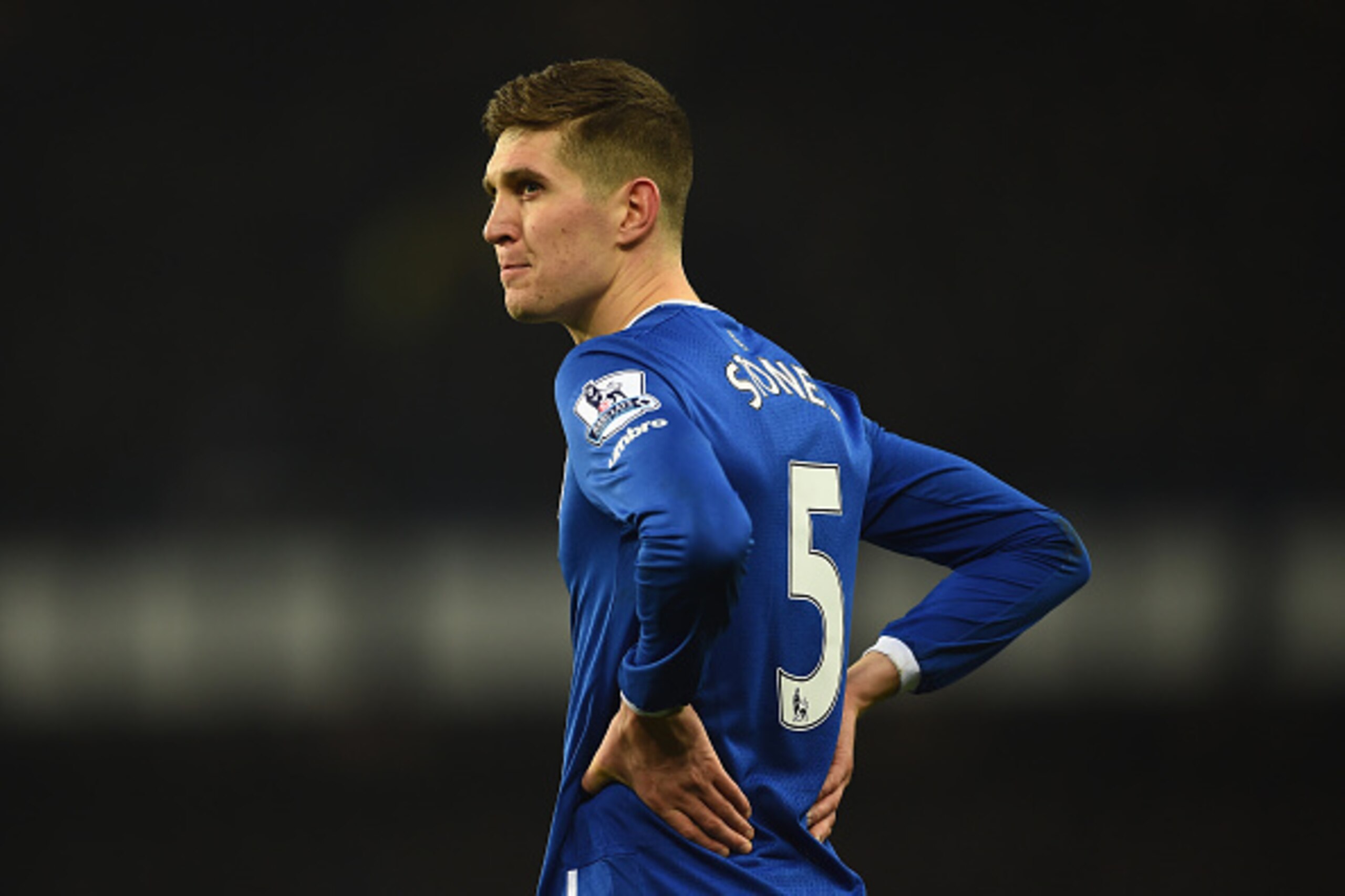 LIVERPOOL, ENGLAND - JANUARY 06:  John Stones of Everton looks on during the Capital One Cup Semi Final First Leg match between Everton and Manchester City at Goodison Park on January 6, 2016 in Liverpool, England.  (Photo by Laurence Griffiths/Getty Imag